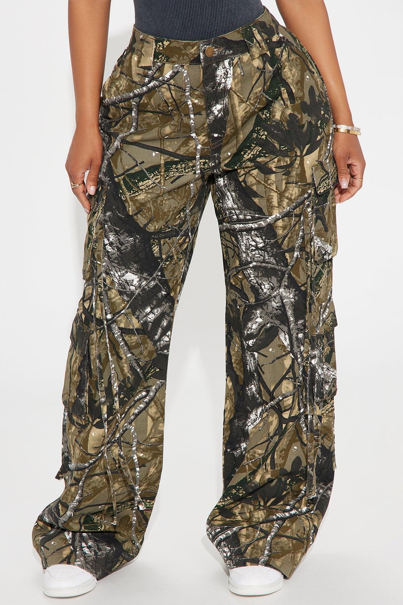 Golden Hour Wide Leg Tree Camo Cargo Pant - Olive/combo Product Image