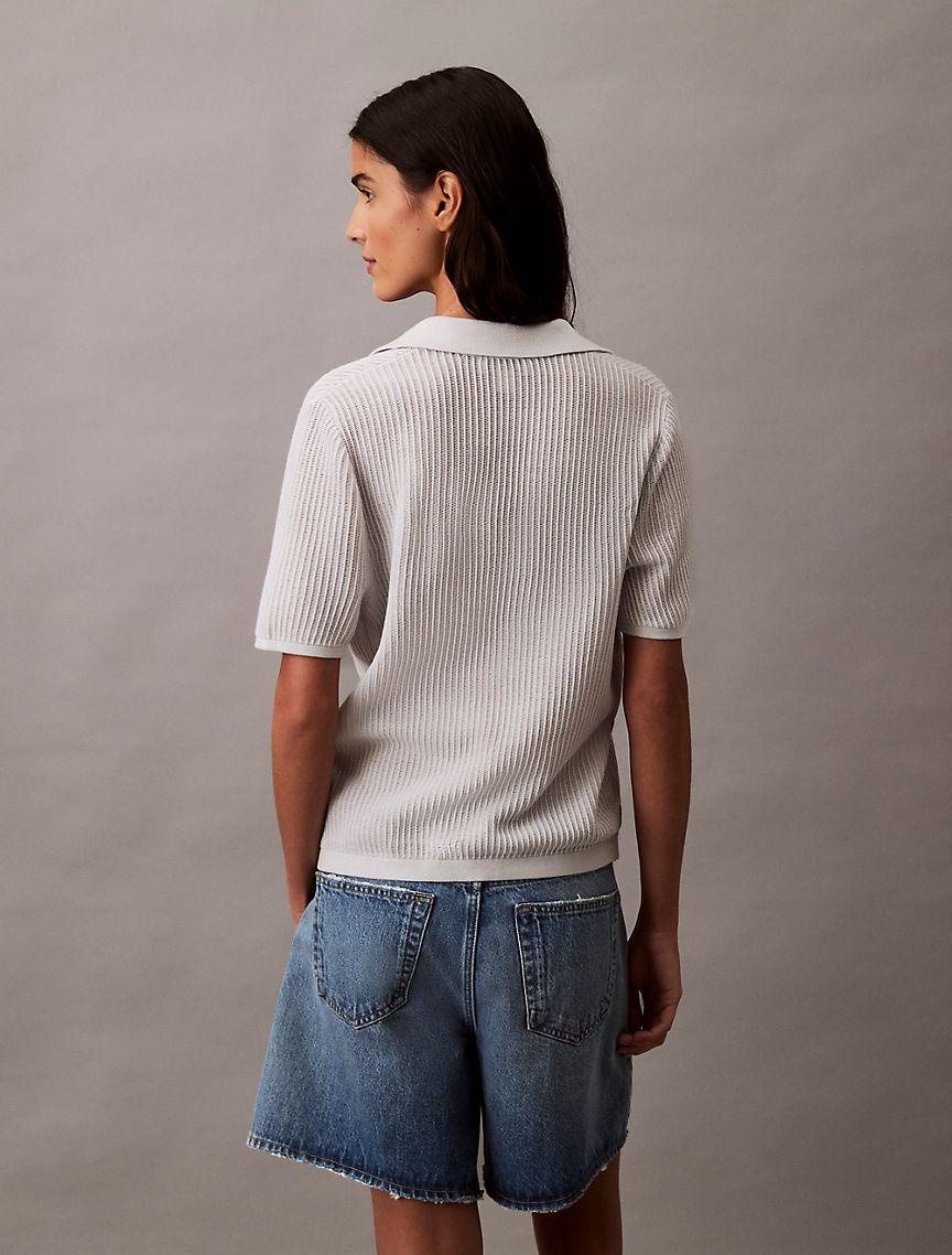 Open Knit Relaxed Polo Sweater Product Image