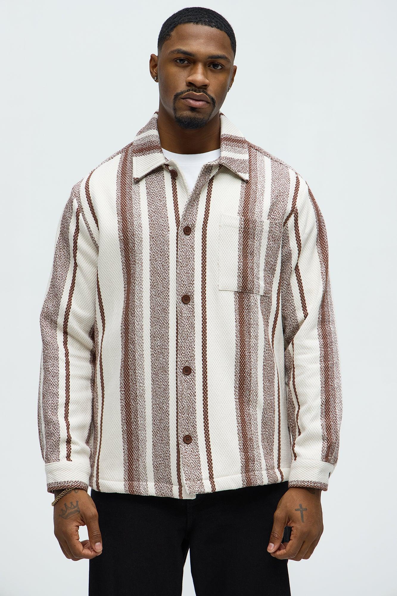 Chunky Weave Striped Oversized Shirt - Brown Combo Product Image