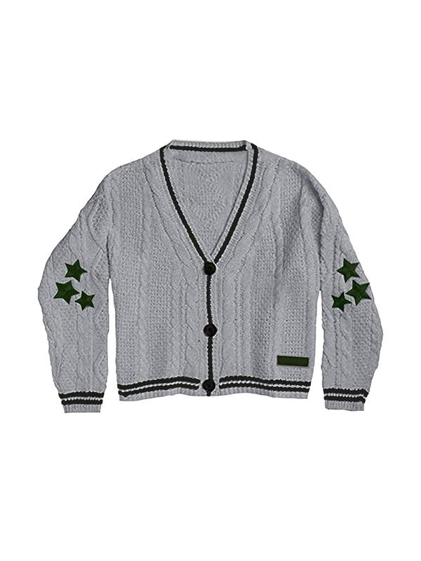 Oversize Star Embroidered Cable Knit Cardigan Product Image