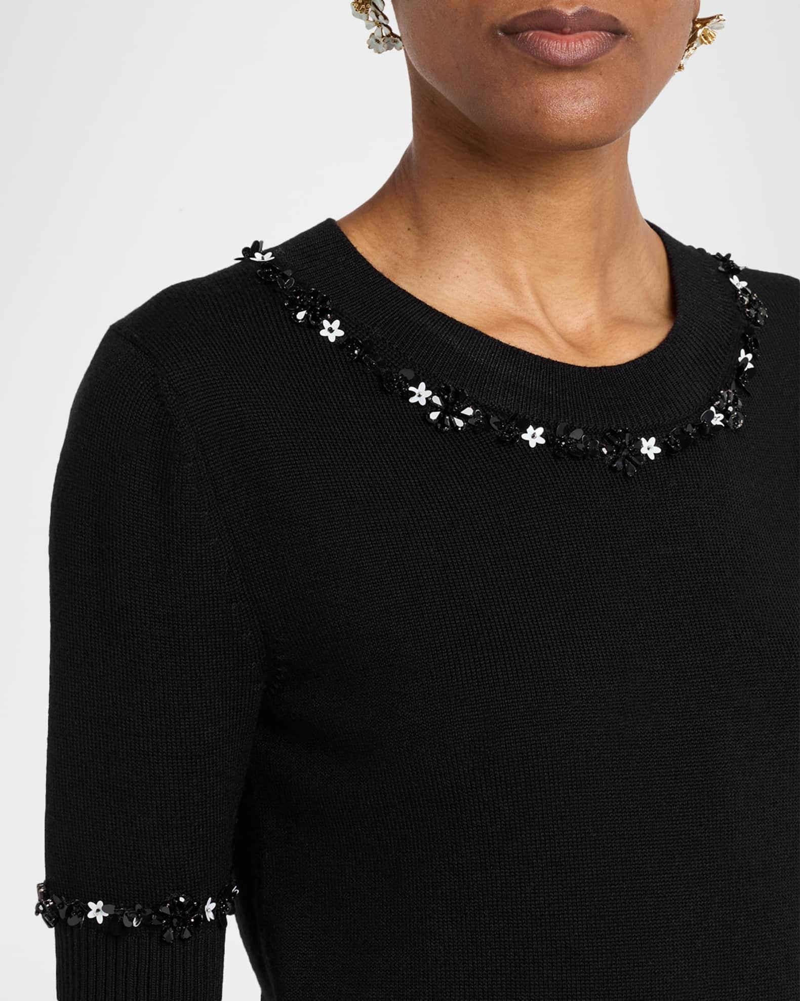Sequin Flower Short-Sleeve Knit Sweater Product Image