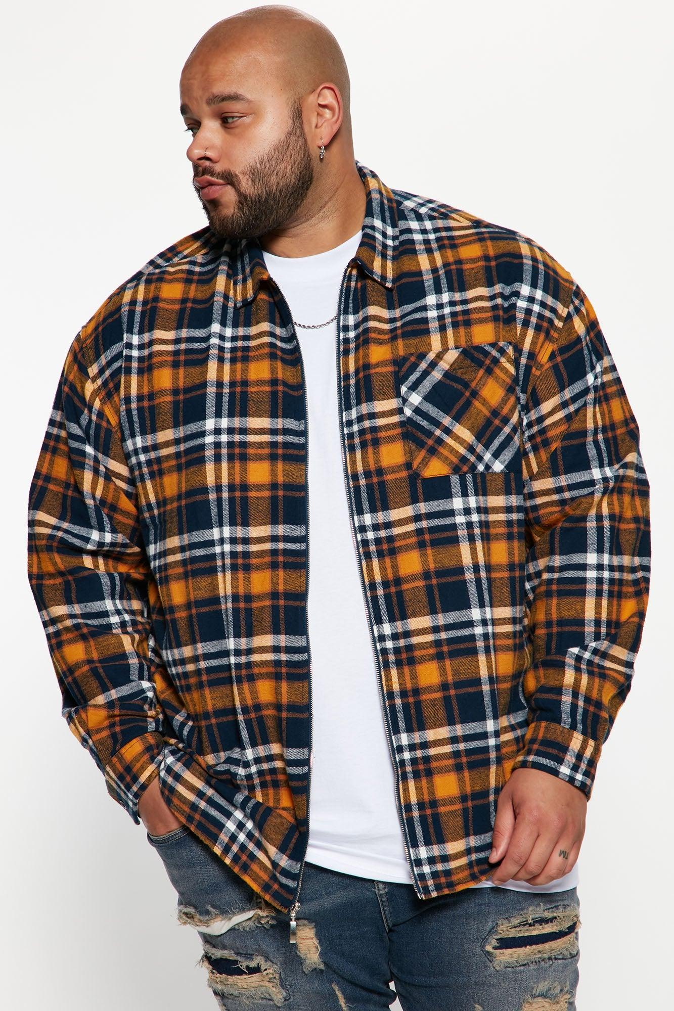 September Long Sleeve Zipper Flannel Shirt - Yellow/combo Product Image