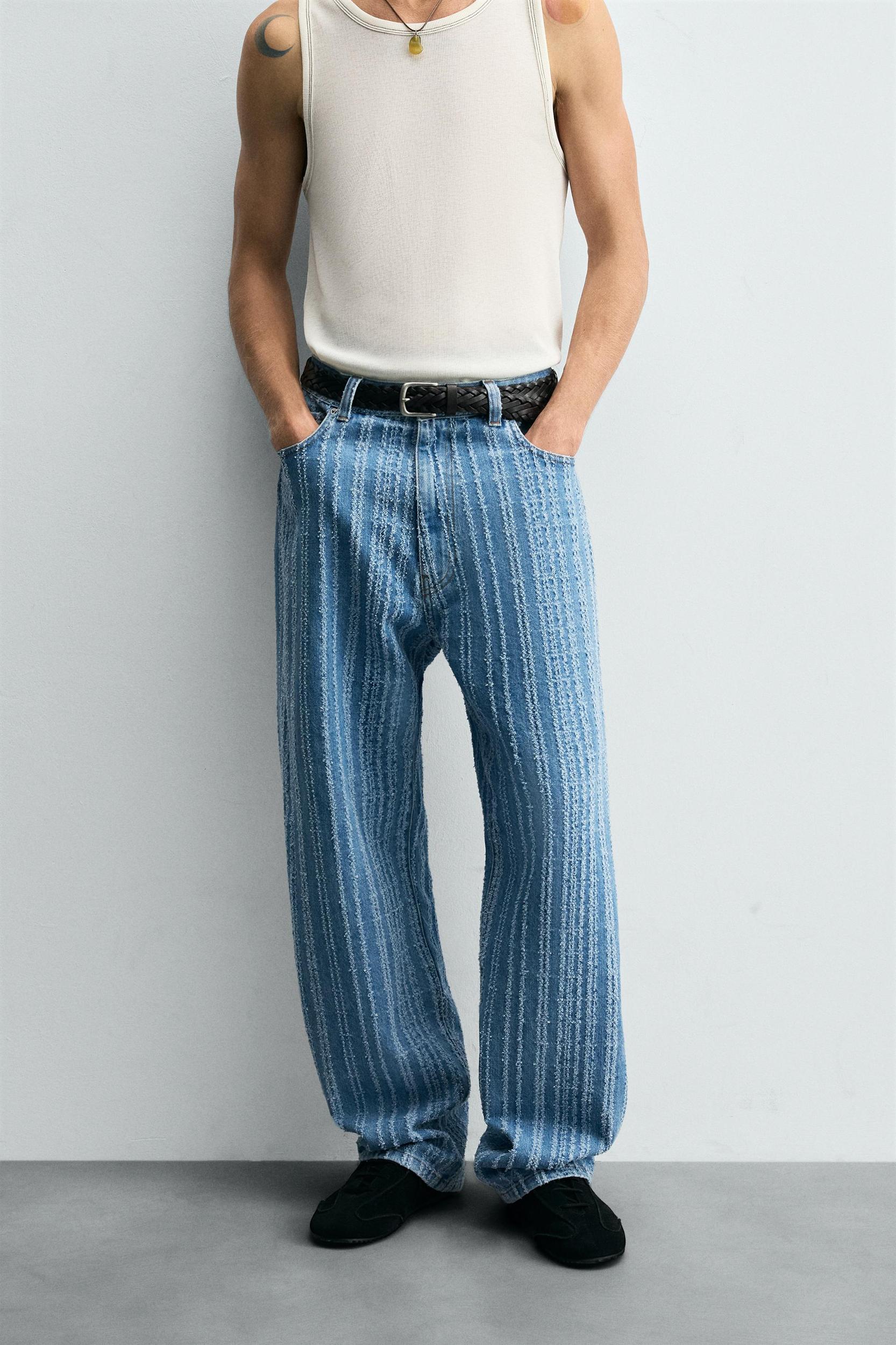 TEXTURED STRIPED JEANS Product Image