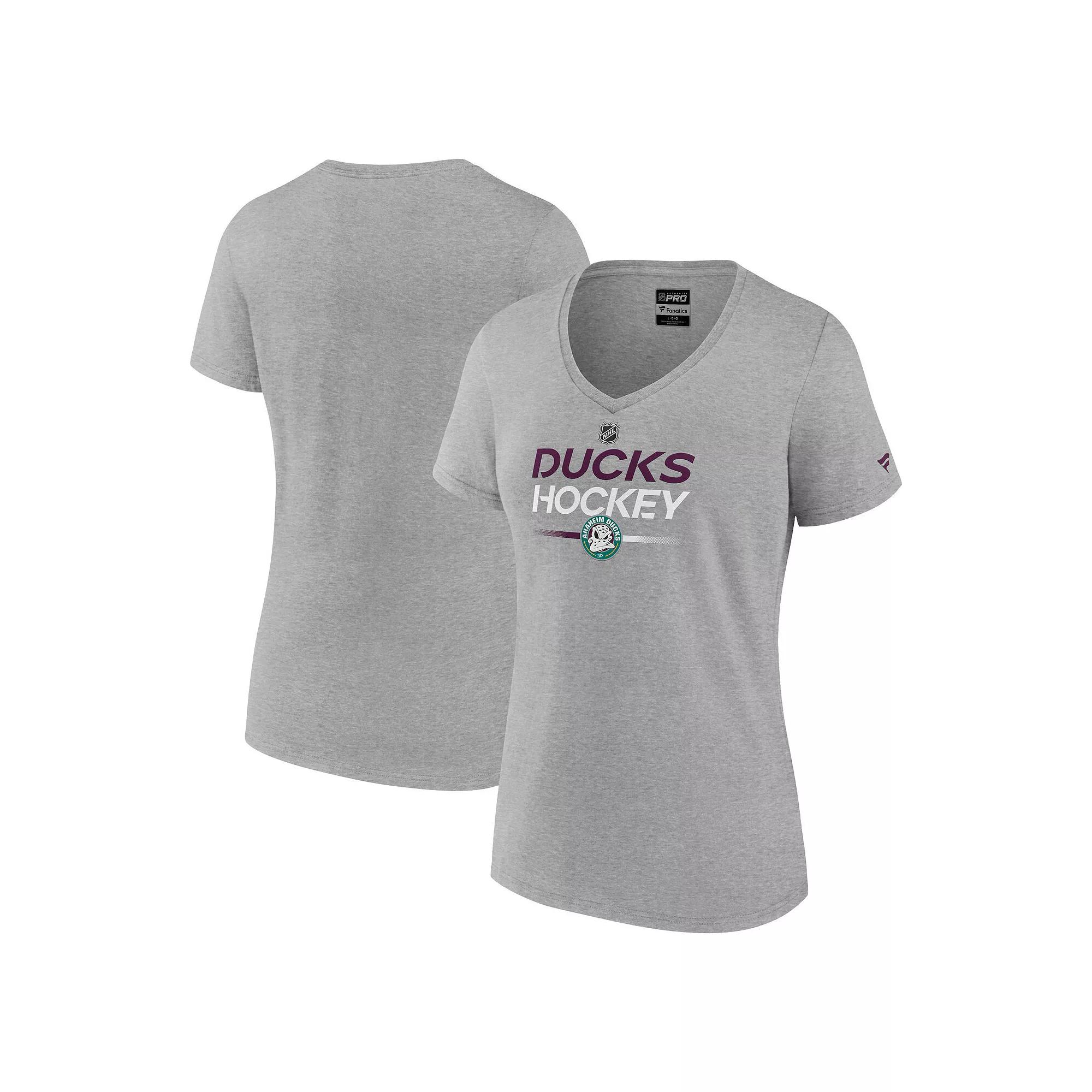Women's Fanatics Branded Heather Gray Anaheim Ducks Authentic Pro Wordmark V-Neck T-Shirt,  Product Image