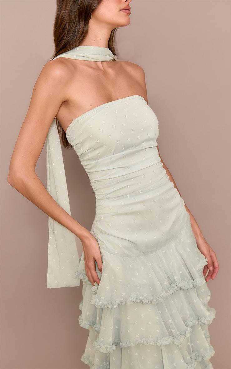 Sage Green Chiffon Tiered Frill Maxi Dress Product Image