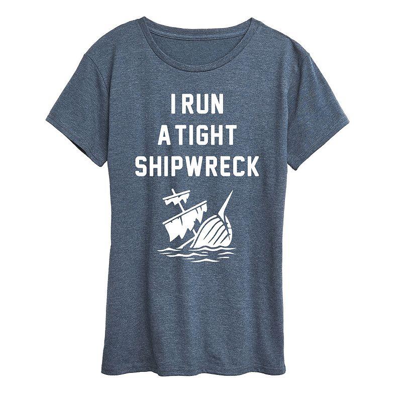 Womens Tight Shipwreck Graphic Tee, Girls Grey Blue Product Image