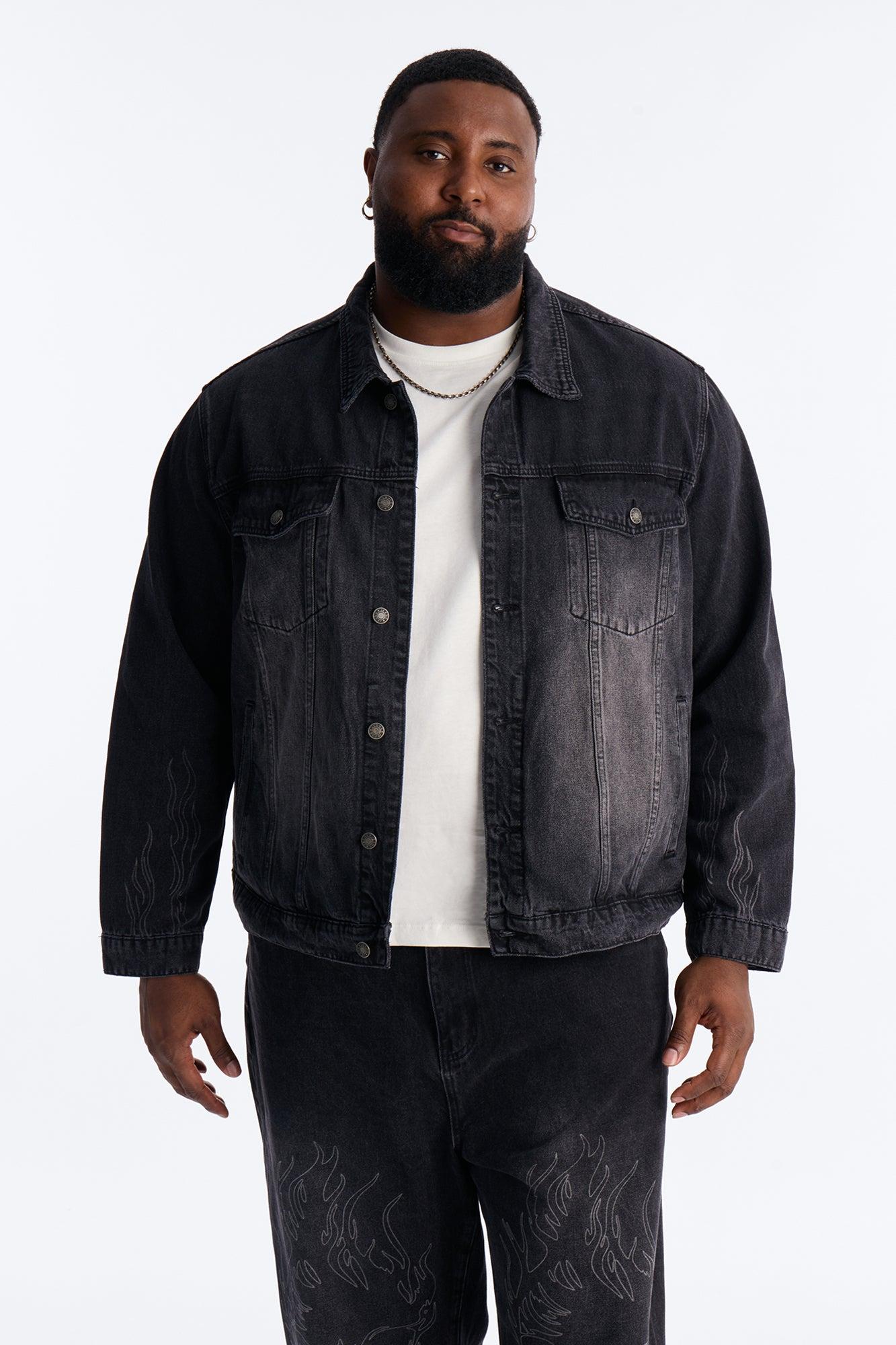 Cropped Hellfire Denim Trucker Jacket - Black Wash Product Image
