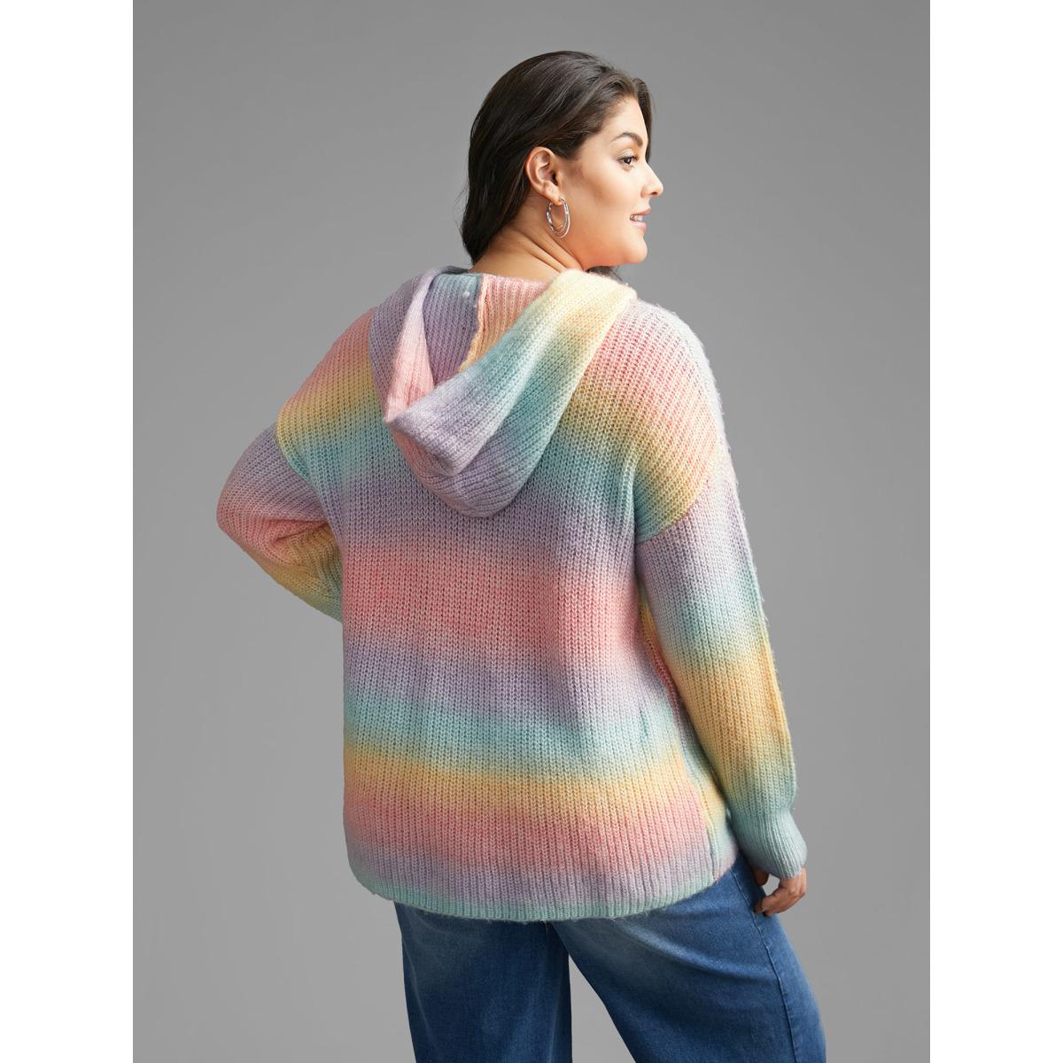 Plus Size Ombre Contrast Hooded Drop Shoulder Pullover Multicolor Women Casual Loose Long Sleeve Hooded Everyday Pullovers BloomChic 12/L Product Image