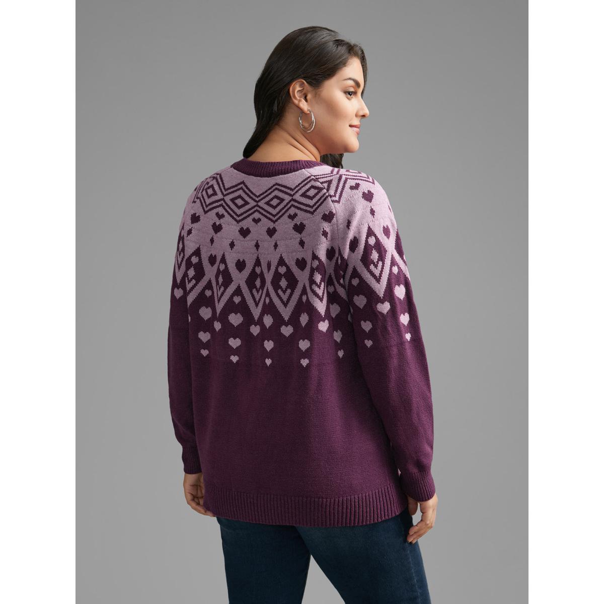 Plus Size Heart Round Neck Raglan Sleeve Pullover Lilac Women Casual Loose Long Sleeve Round Neck Everyday Pullovers BloomChic 28/5X Product Image