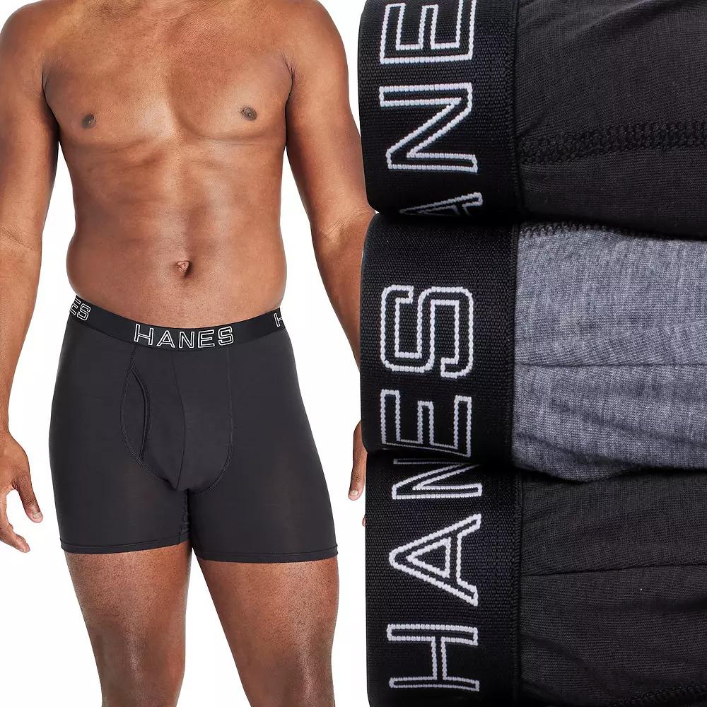 Big & Tall Hanes Ultimate 3-Pack Big Men's Comfort Flex Fit Total Support Pouch Boxer Briefs, Size: 4XB, Black Gray Product Image