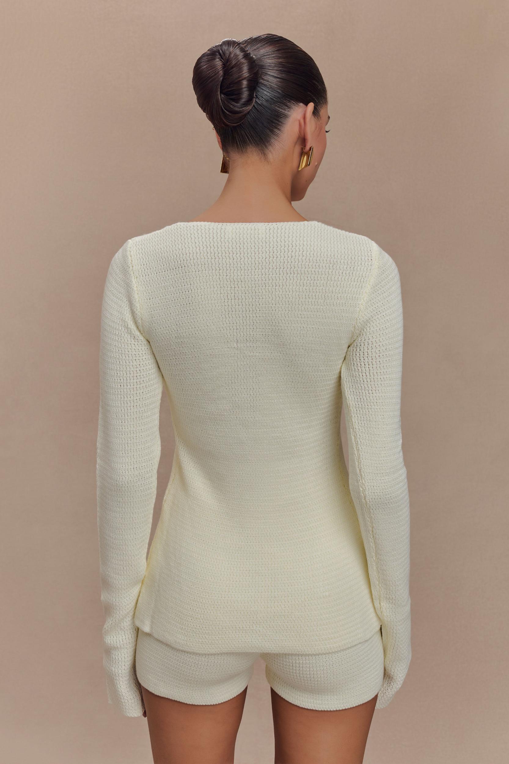 Noah Knit Tie Long Sleeve Top - Ivory Product Image