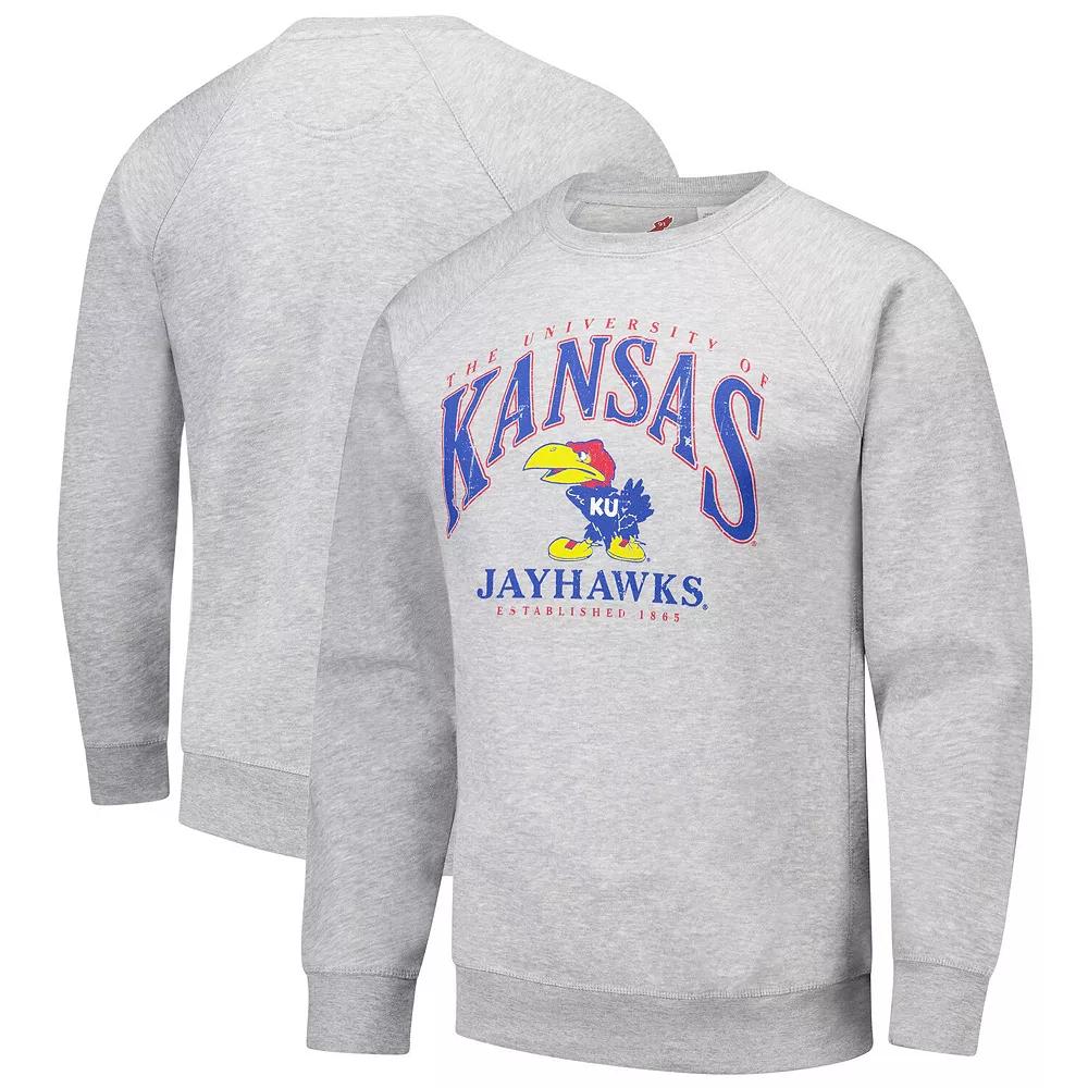 Men's League Collegiate Wear Heather Gray Kansas Jayhawks Tall Arch Essential 2.0 Pullover Sweatshirt,  Product Image