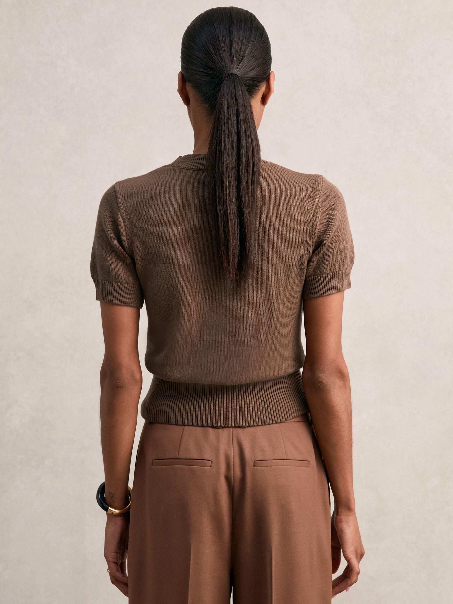 Cotton And Wool Crew-Neck Top in Brown Product Image