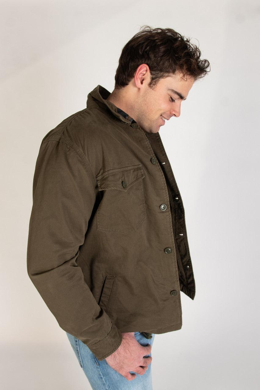 Olive Button Up Shirt Jacket Product Image
