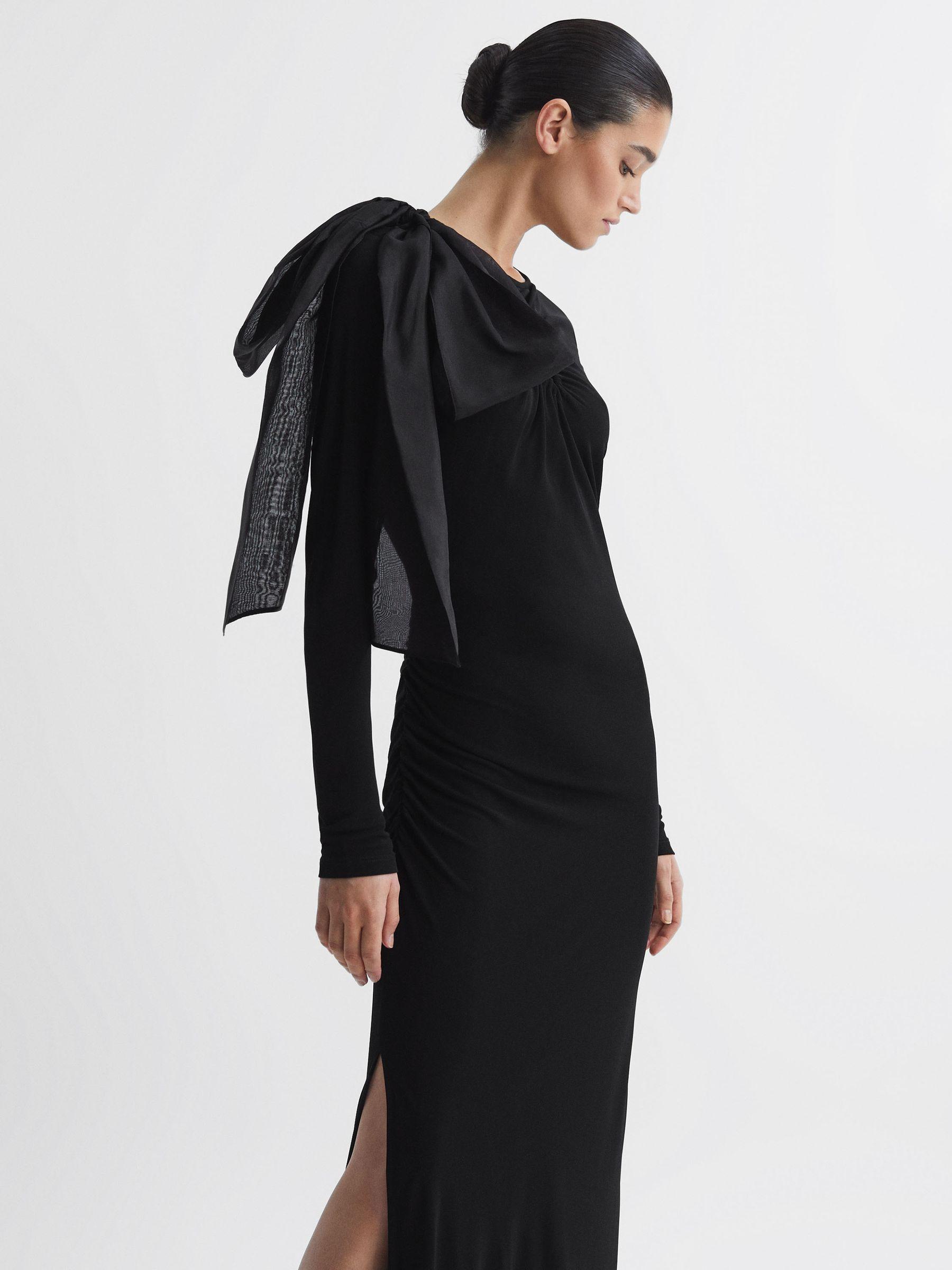 Bodycon Bow Maxi Dress in Black Product Image