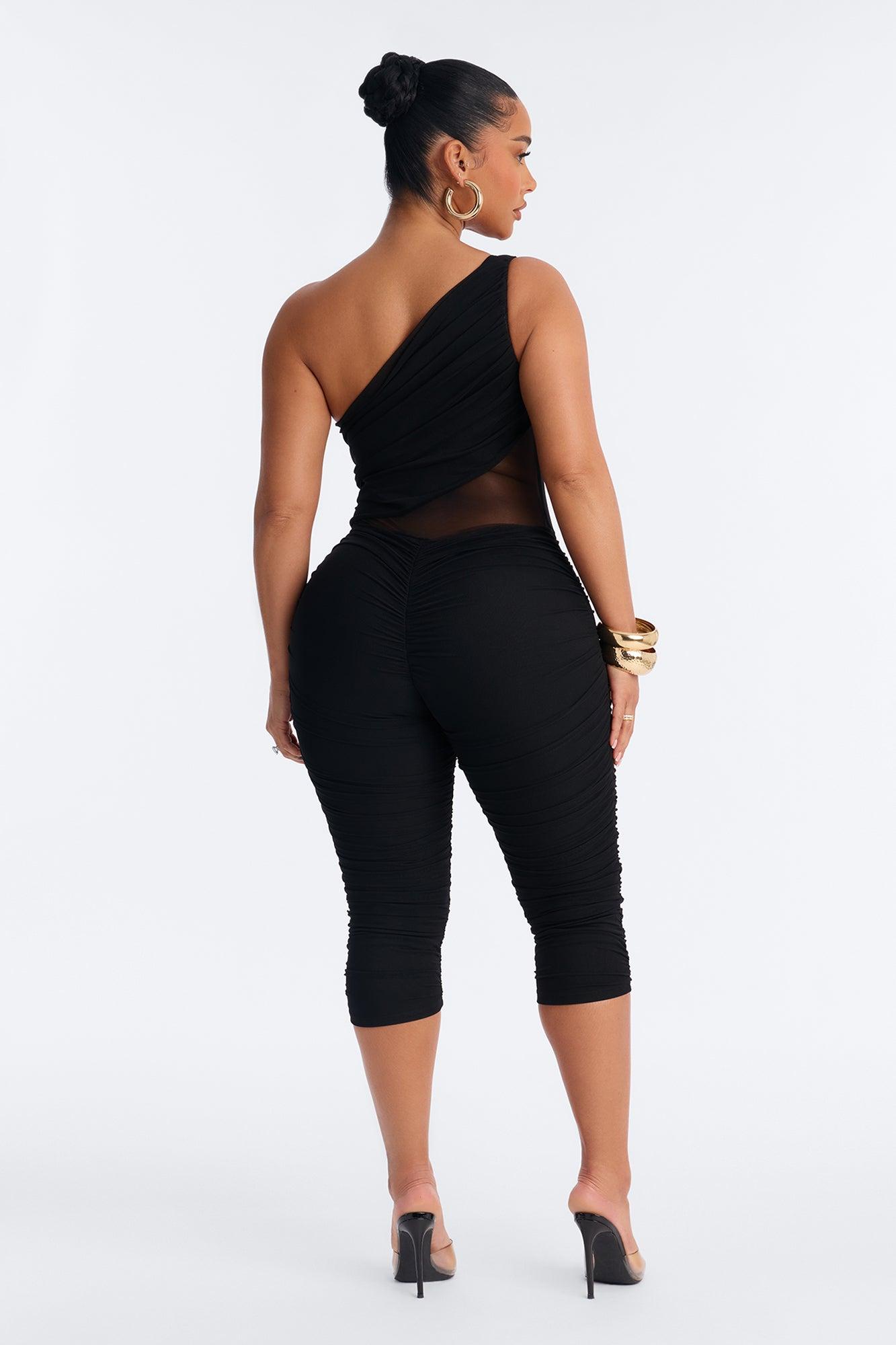 Aria Mesh Cut Out Capri Catsuit - Black Female Product Image