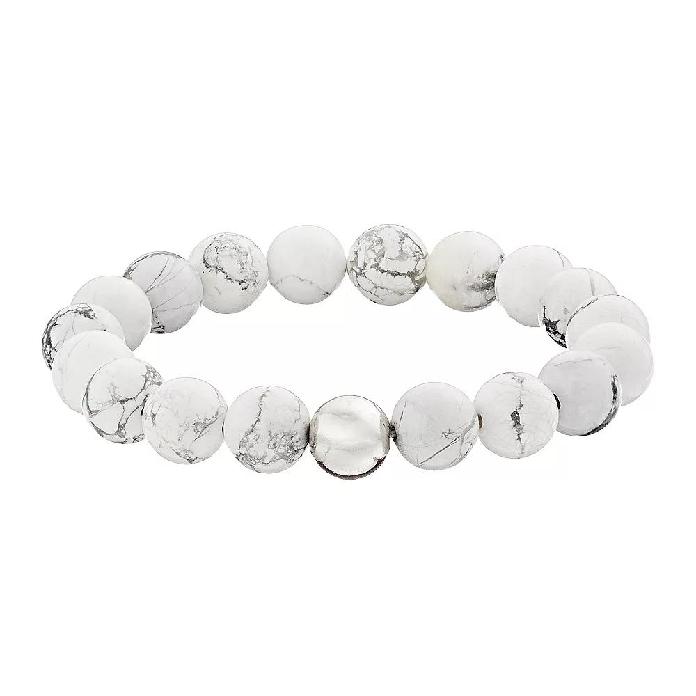 Aleure Precioso Sterling Silver 10 mm Bead Station Stretch Bracelet, Women's, Size: 7.5", Sterling Howlite Product Image