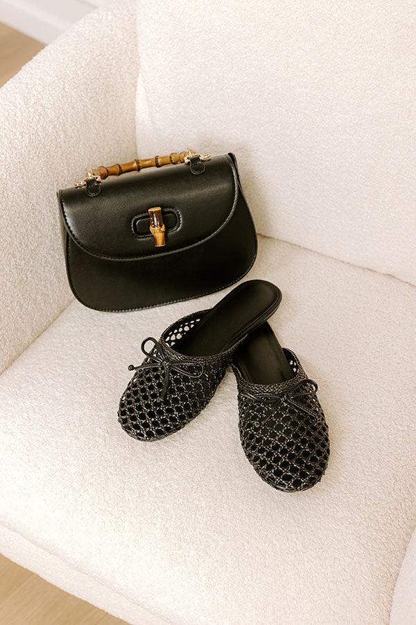 The Elsie Faux Leather Woven Flats in Black Product Image