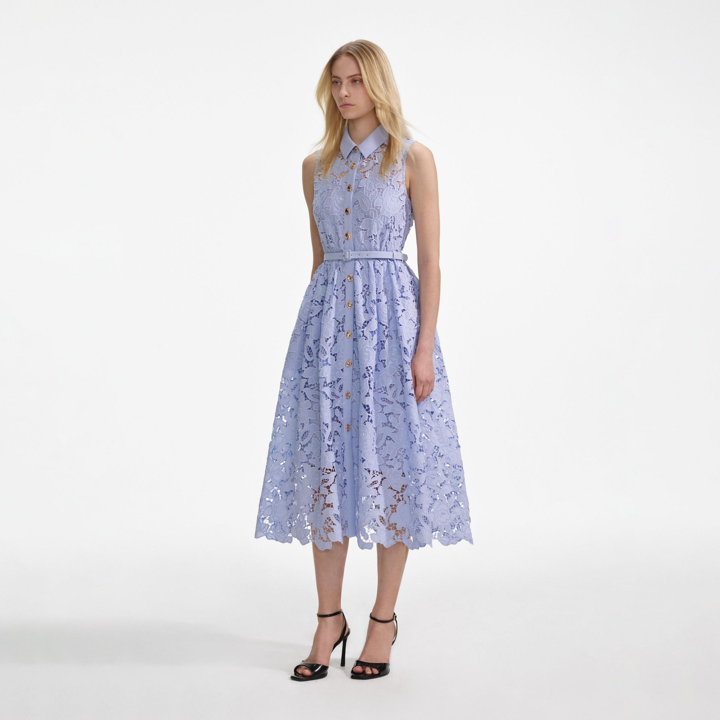 Blue Lace Sleeveless Midi Dress Product Image