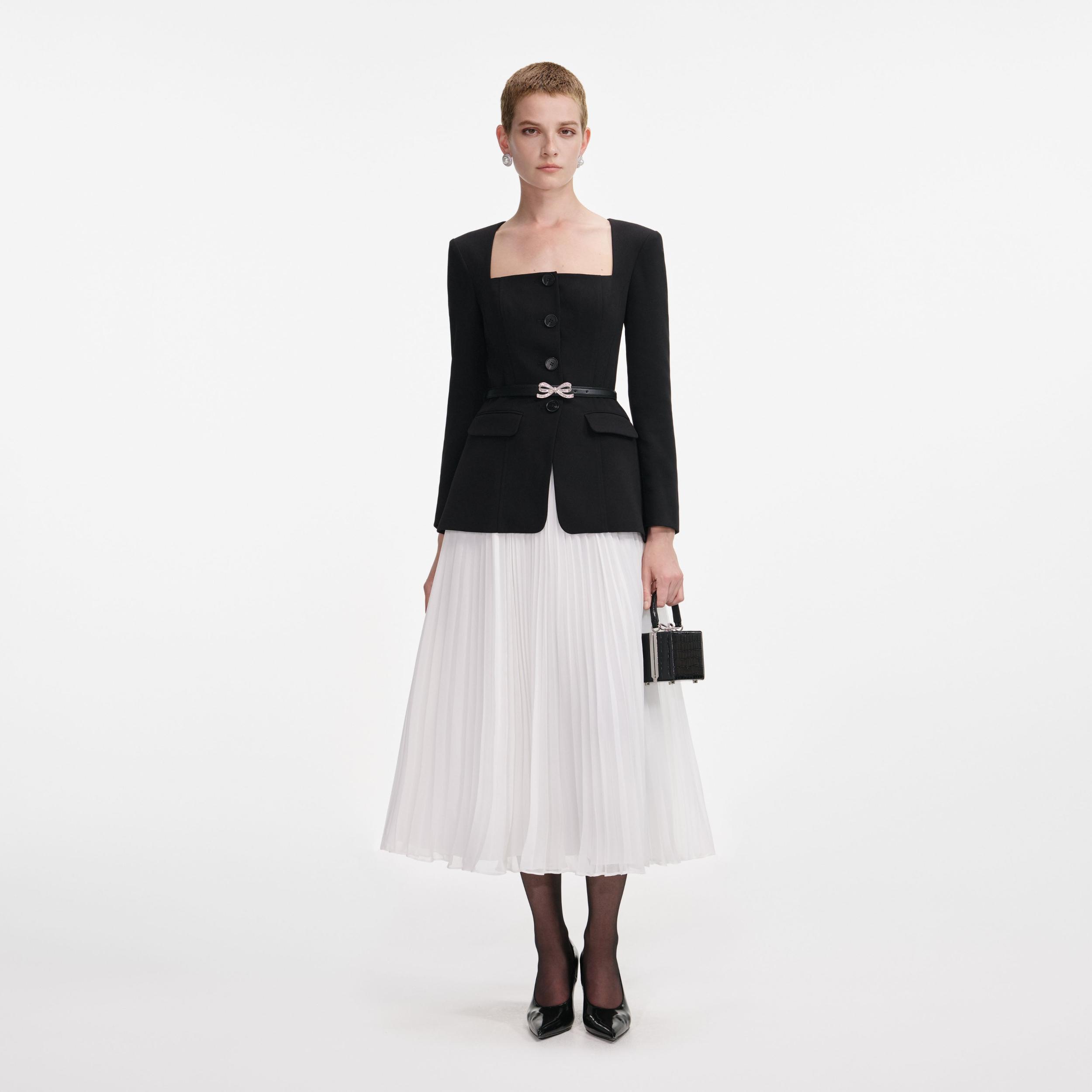 Black Long Sleeve Contrast Chiffon Midi Dress Product Image