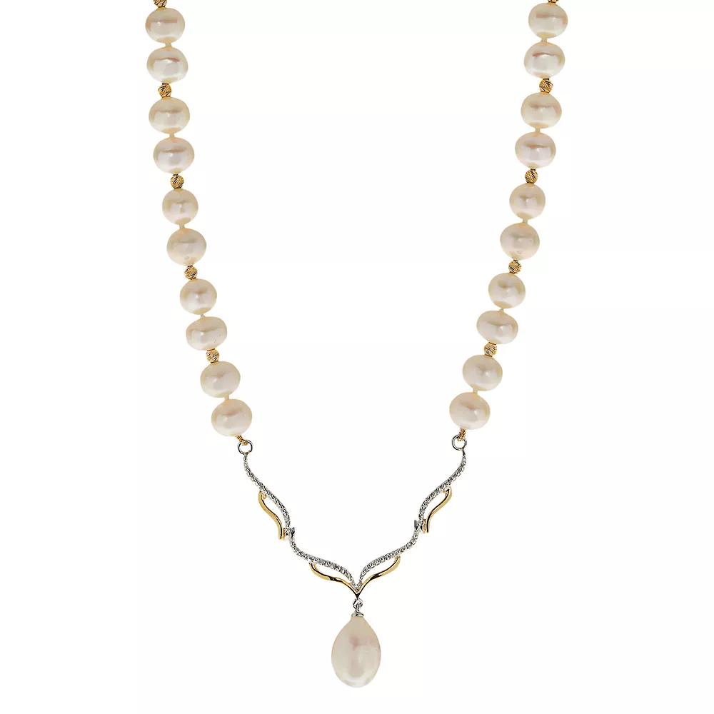 PearLustre by Imperial 14k Gold Over Silver Freshwater Cultured Pearl & White Topaz Necklace, Women's,  Product Image