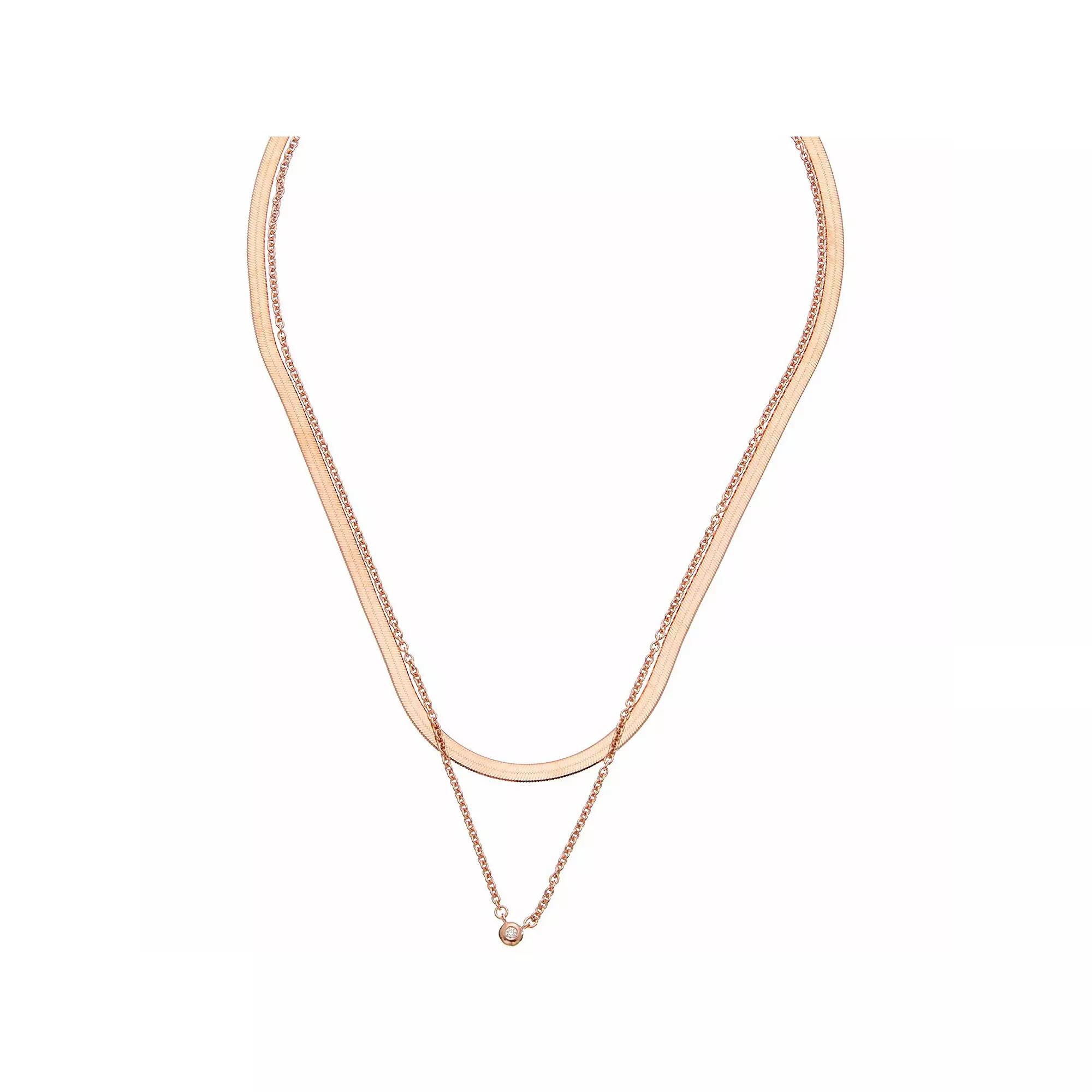 Meshmerise Sterling Silver Diamond Accented Herringbone Layered Necklace, Women's, Size: 16-18" ADJ, Pink Tone Product Image