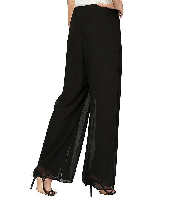 Alex Evenings Georgette Chiffon Wide Leg Mid Rise Flowy Pants Product Image