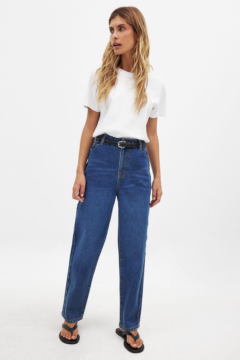 Cropped Scallop Detail Denim Product Image