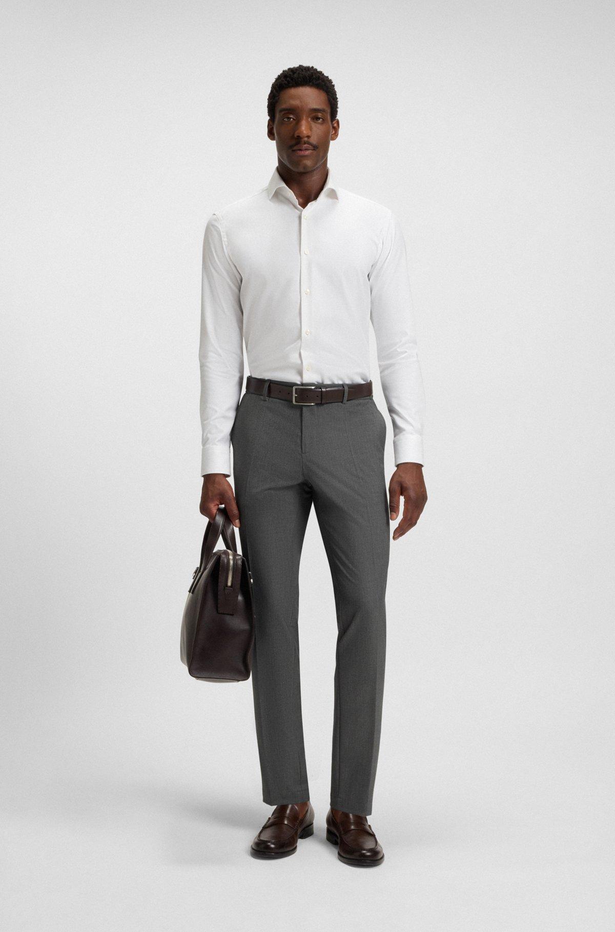 BOSS - Slim-fit trousers in micro-patterned stretch fabric - Grey Product Image