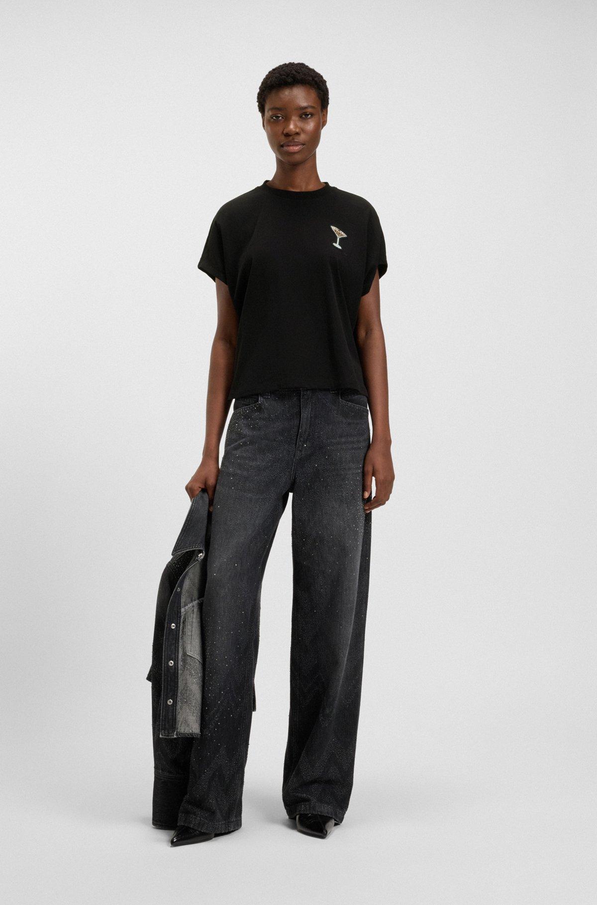 Oversize-fit cotton T-shirt with crystal artwork Product Image