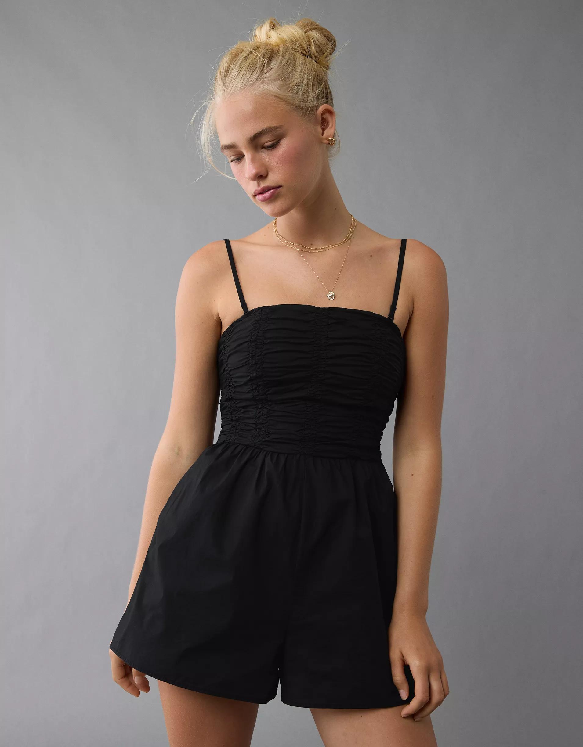 AE Strapless Ruched Bodice Romper Product Image