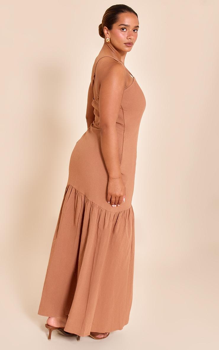 Shape Mocha Linen Gold Wave Trim Dropped Hem Maxi Dress Product Image