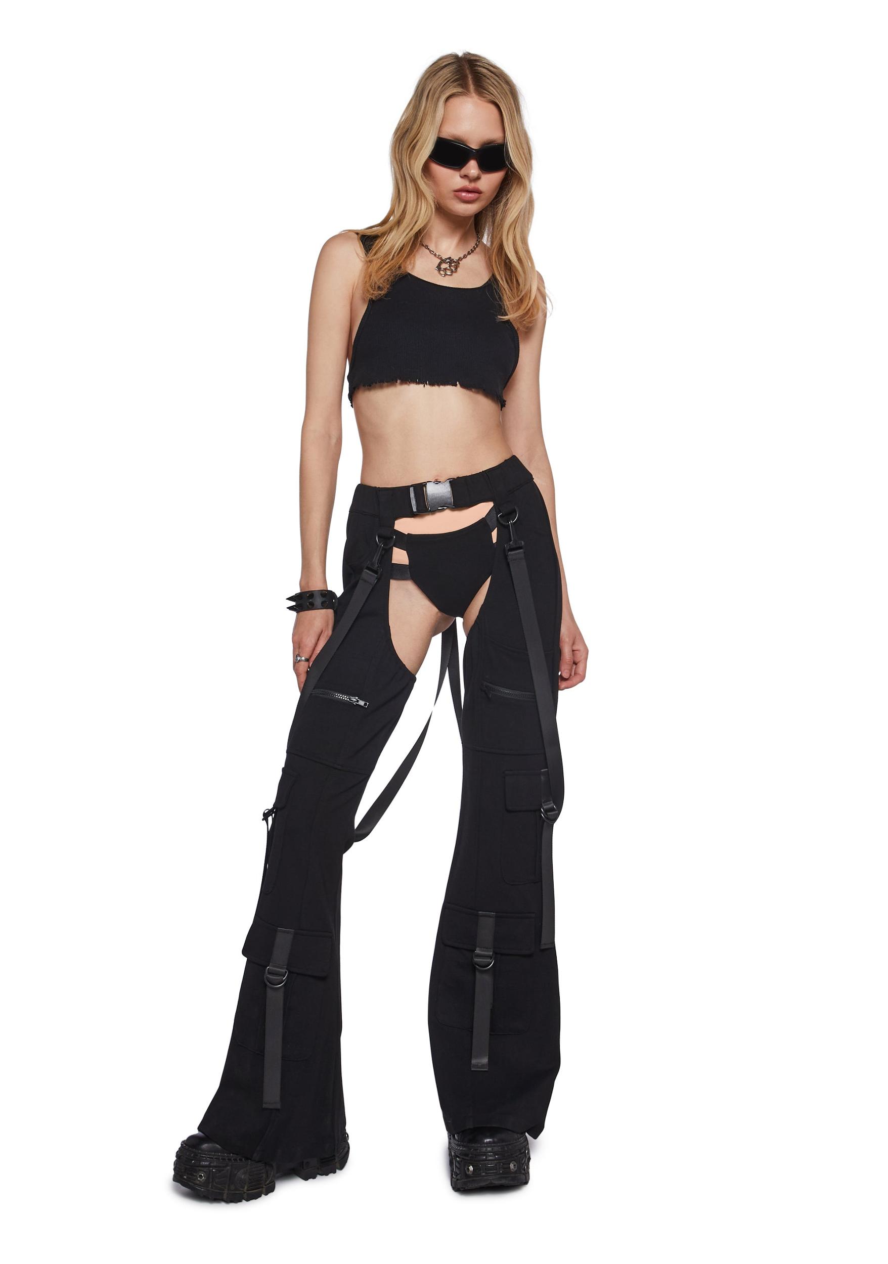 Womens Rave Cargo Chaps With Undies Set Club Exx - Black Product Image