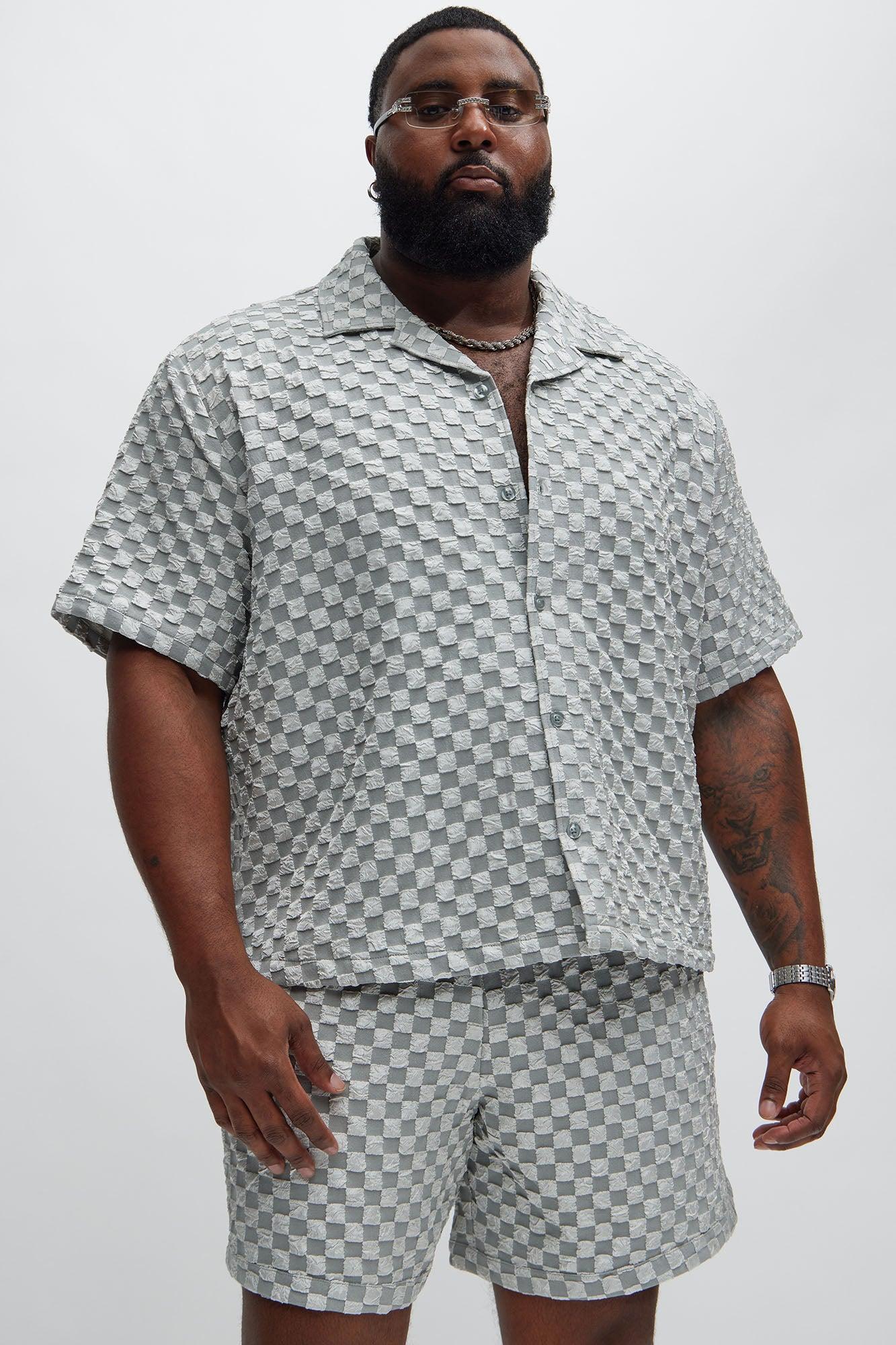 Crinkled Checkers Shirt - Grey Product Image