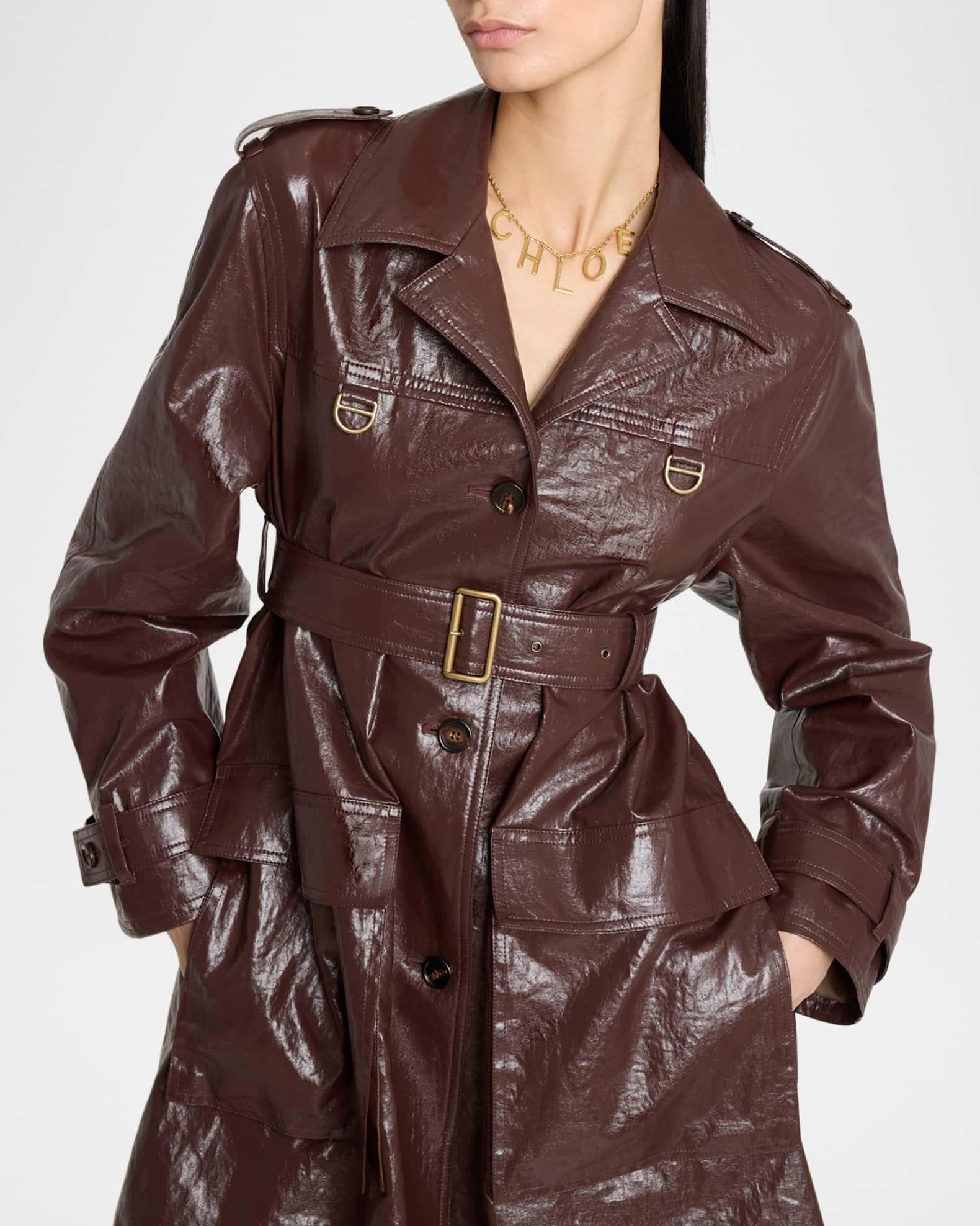 Belted Shiny Coated Cotton Trench Coat Product Image