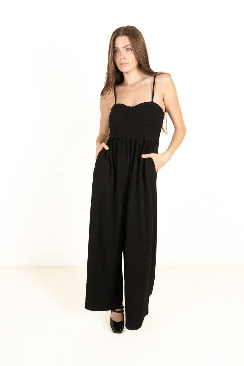 Black Bustier Top Wide Leg Jumpsuit Product Image
