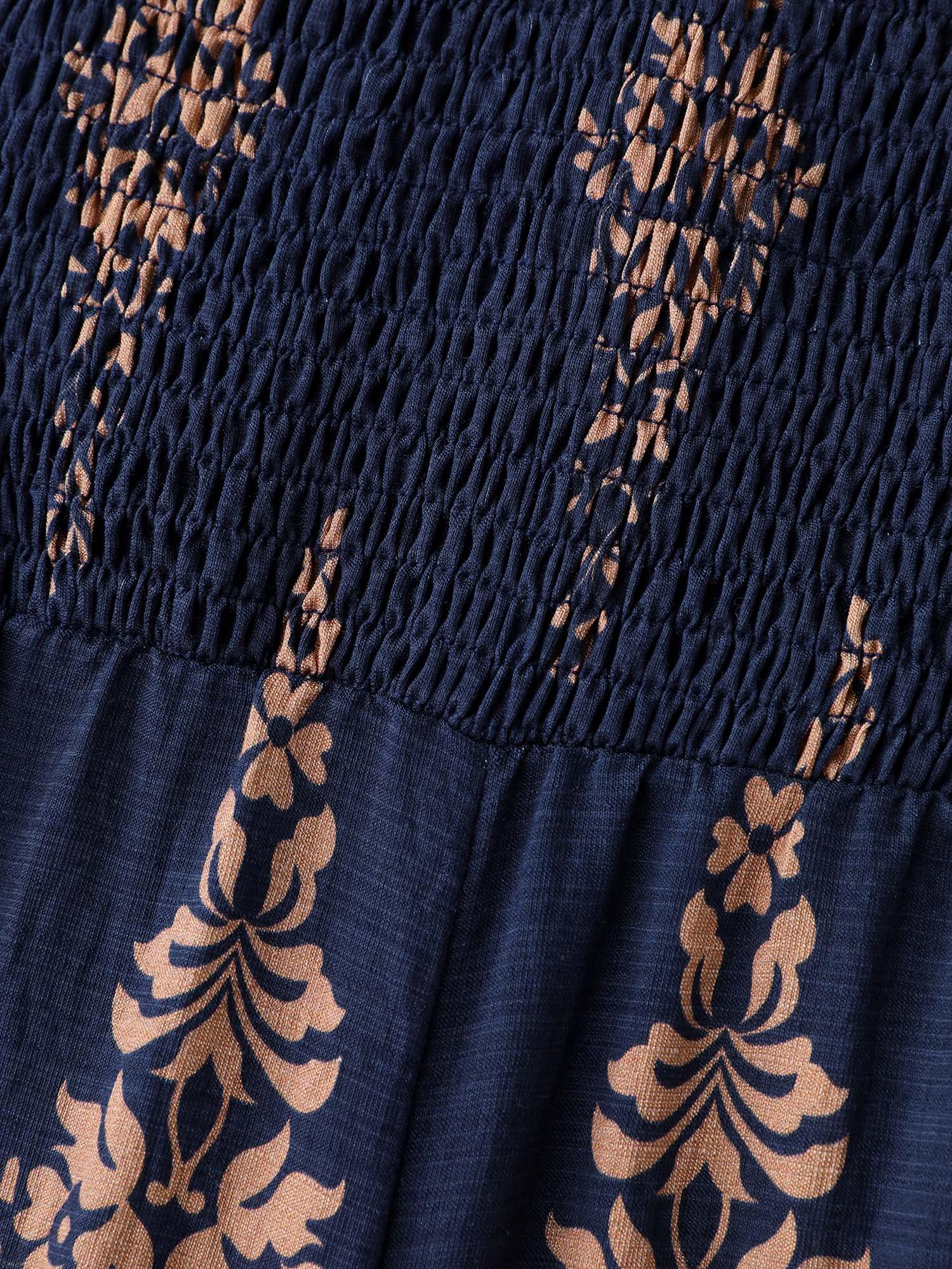Geometric Print Waist-Defining Shirred Jumpsuit Female Product Image