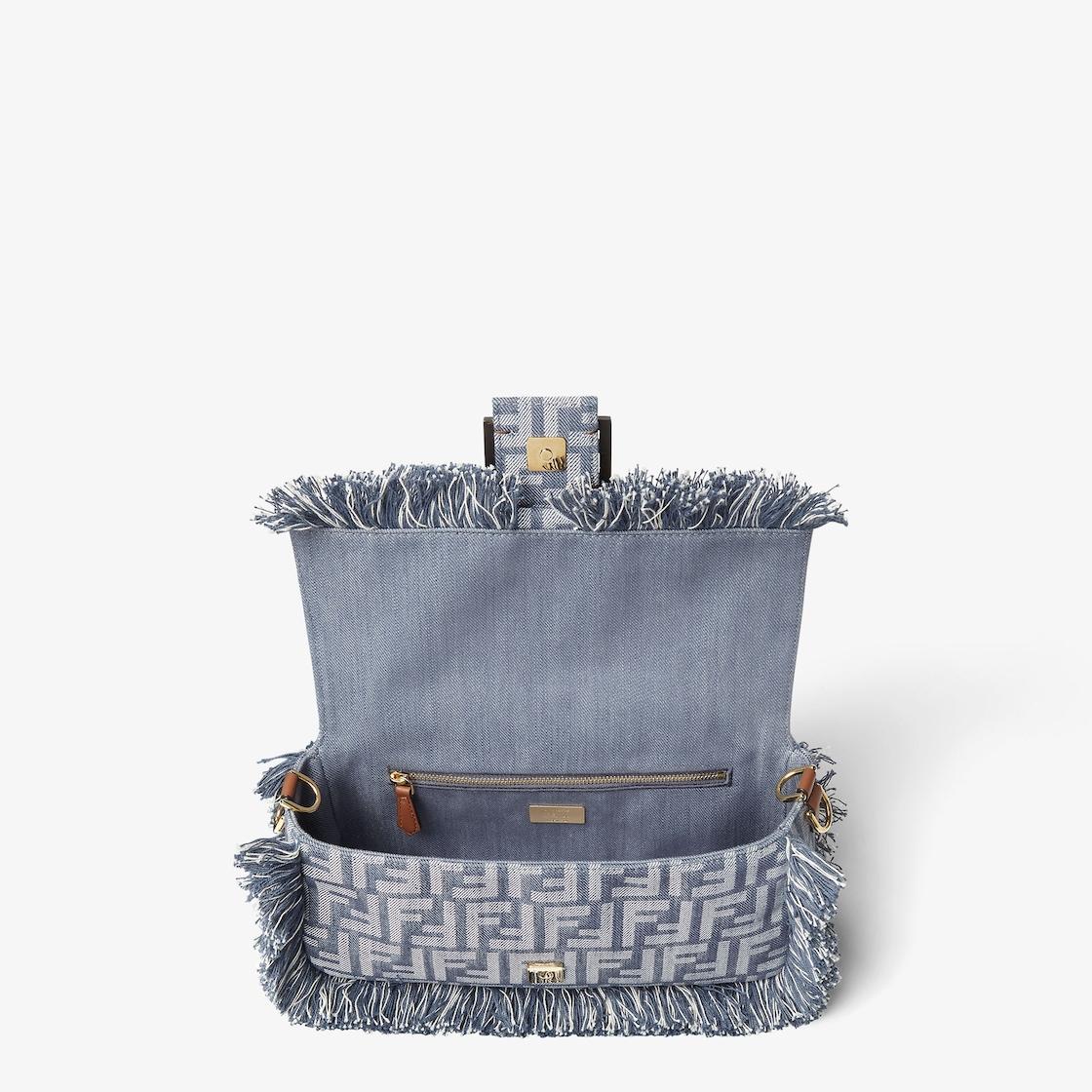 BaguetteBlue denim-effect FF jacquard bag Product Image