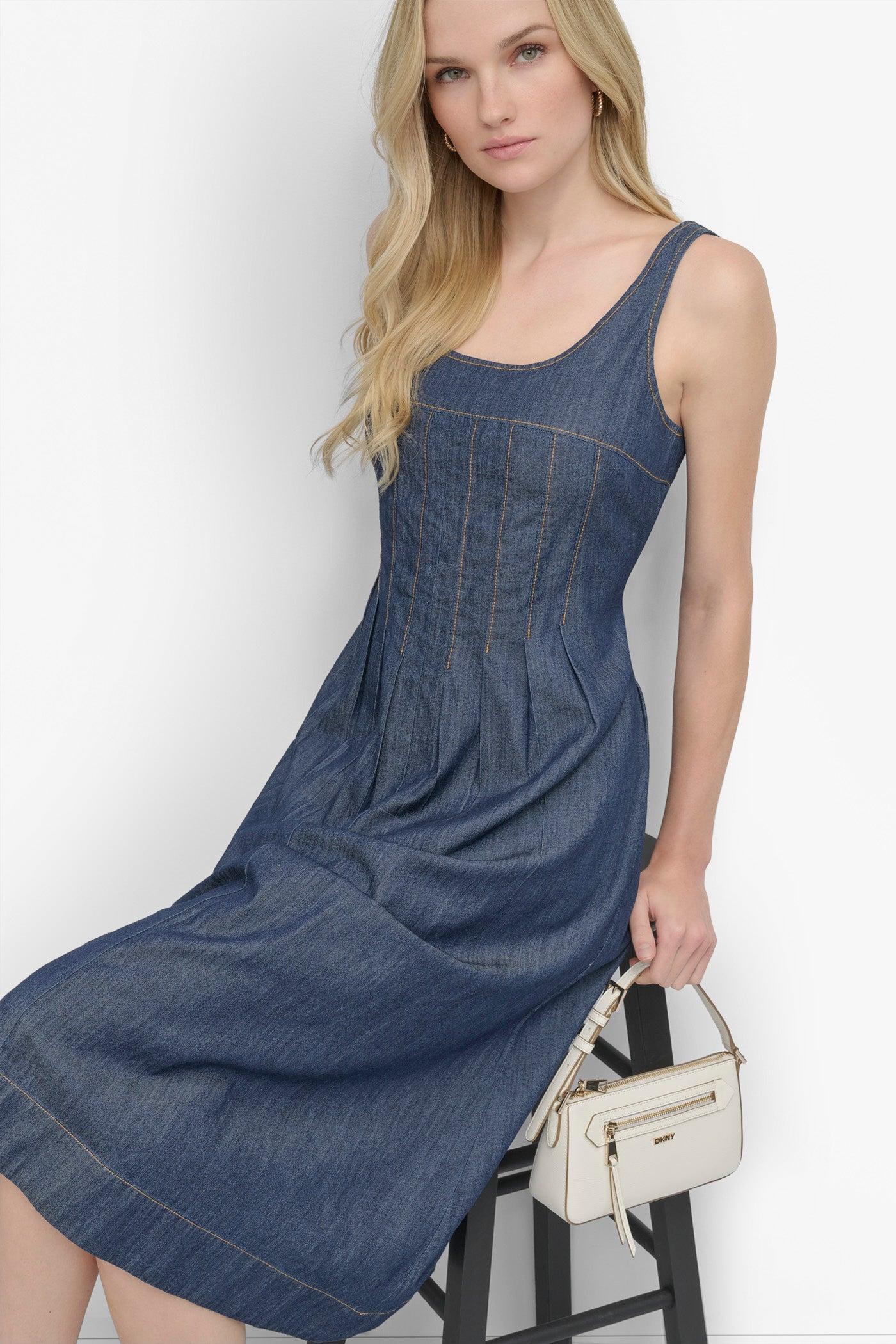 CORSET SITTED DENIM DRESS Product Image