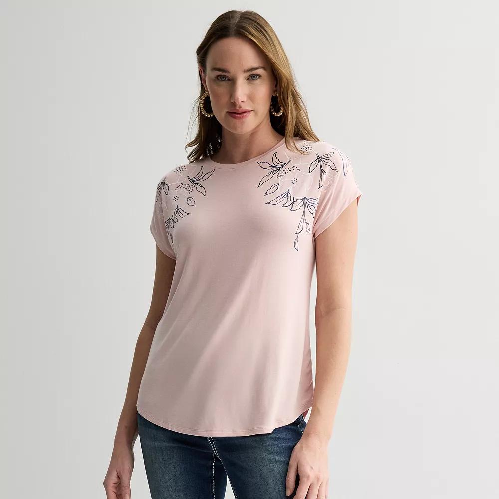 Women's Apt. 9® Short Sleeve Embellished Top, Size: XS, Ballerina Dance Product Image