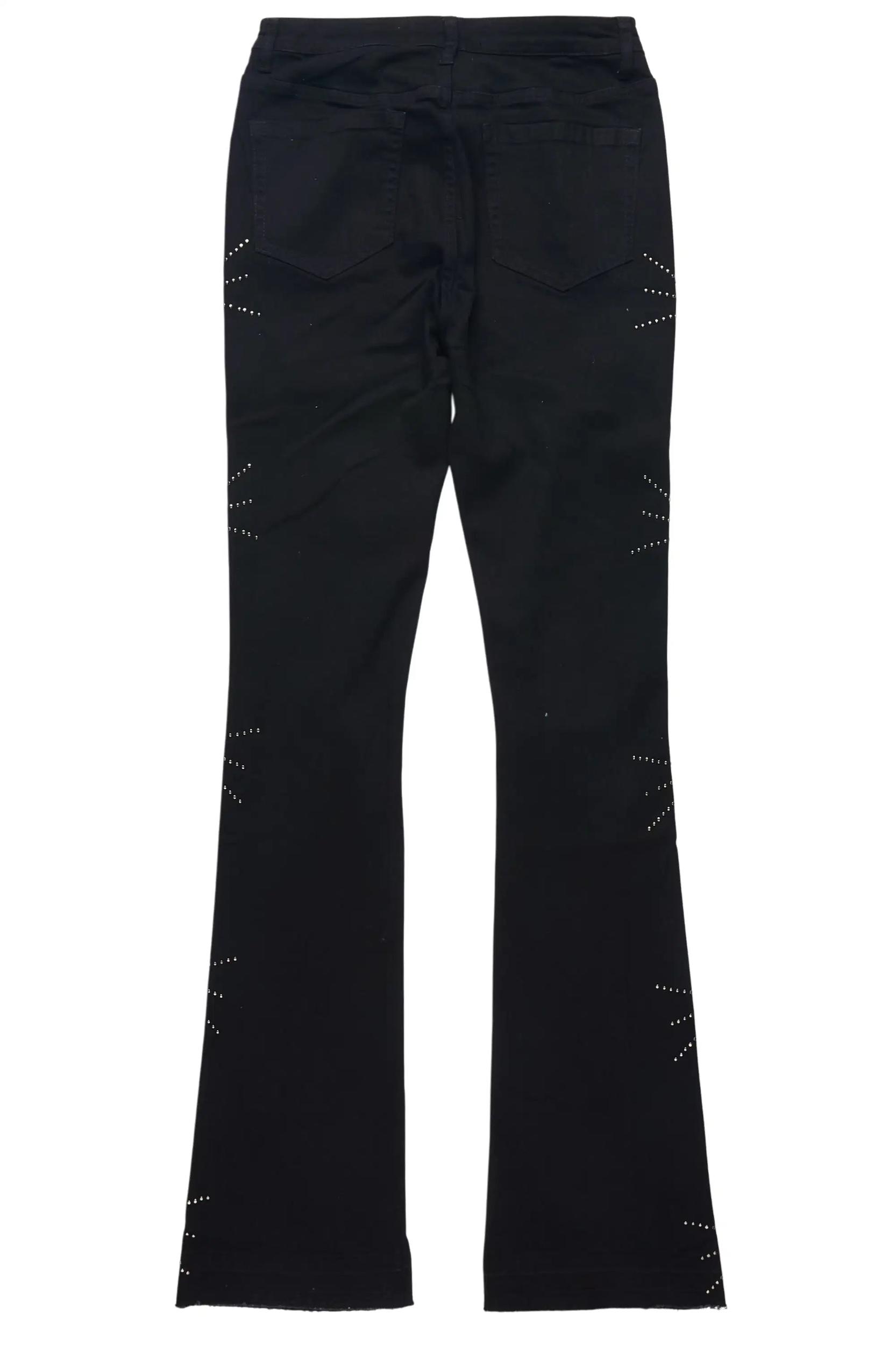 Ikia Black Studded Stacked Flare Jean Female Product Image