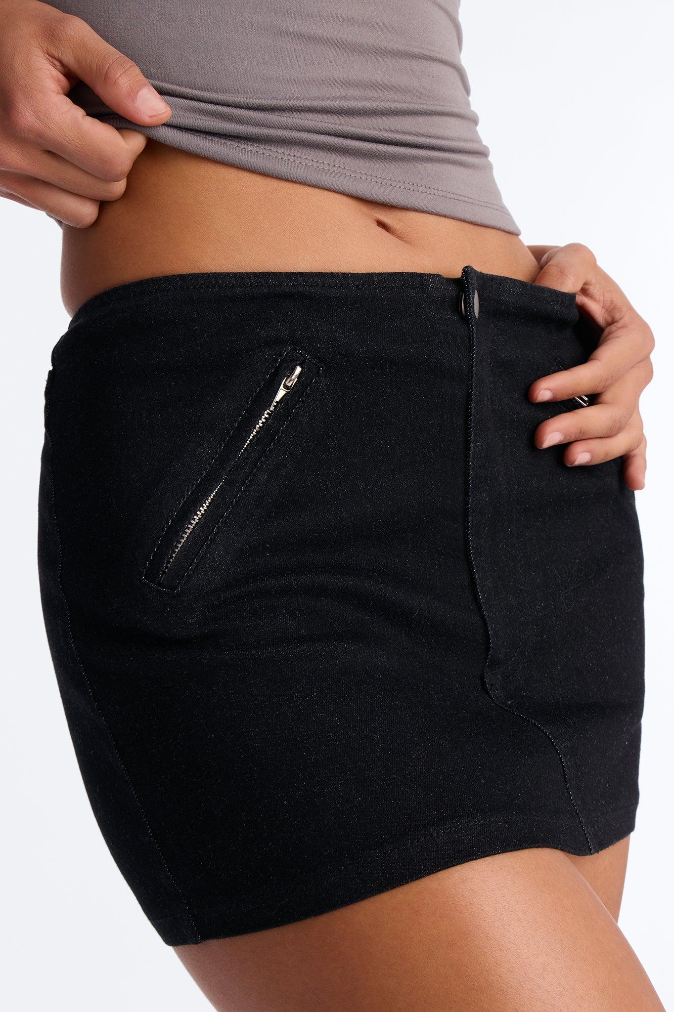 Ryder Mid Rise Stretch Denim Micro Mini Skort - Black Female Product Image