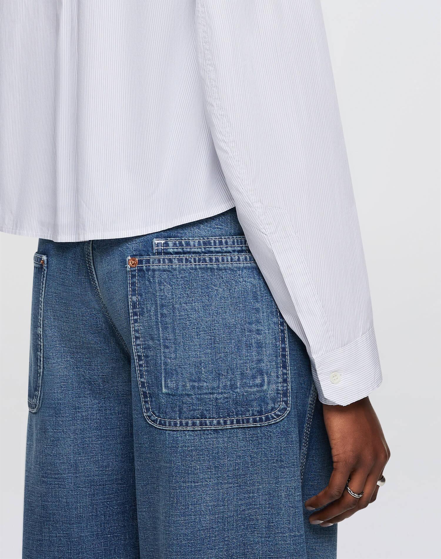 Cropped Oversized Button Up - White/Black Product Image