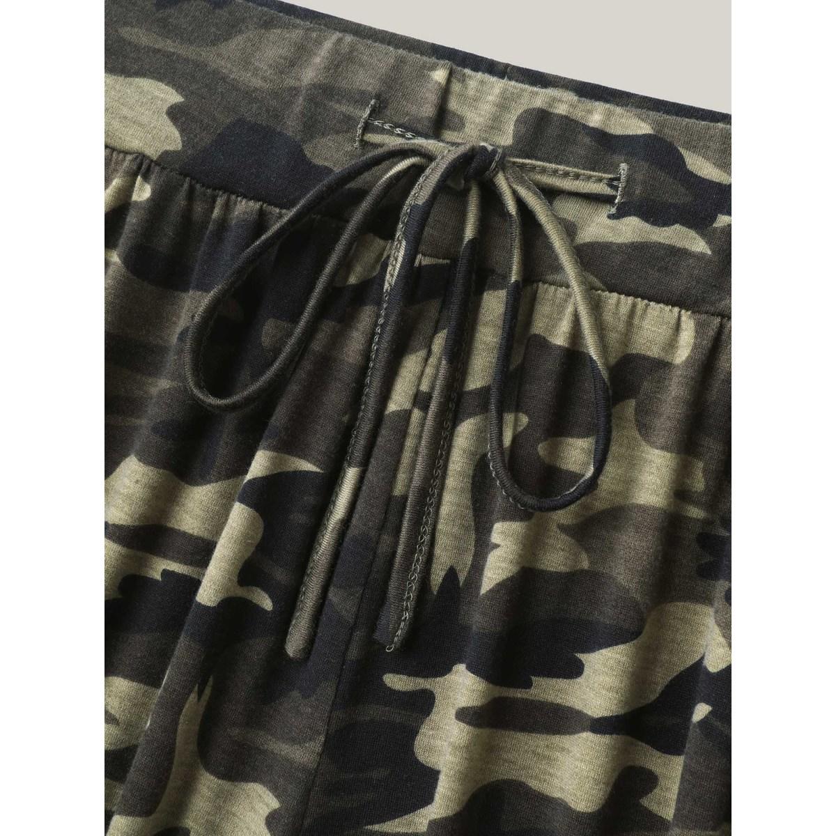 Plus Size Camouflage Print Tie-Waist Wide-Leg Pants Women ArmyGreen Casual Wide Leg Mid Rise Everyday-Casual Pants BloomChic 18-20/2X Product Image