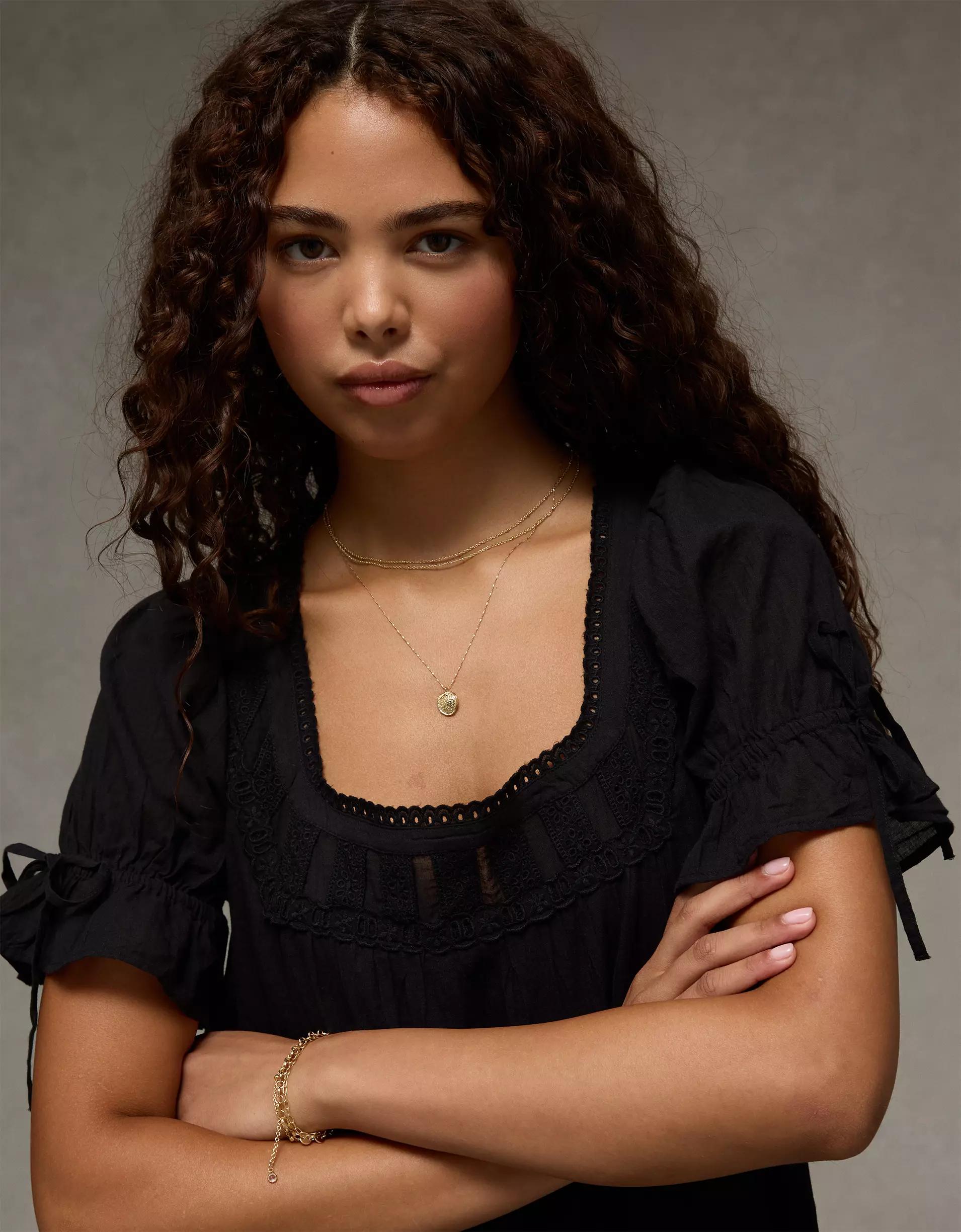 AE Scoop Neck Puff Sleeve Babydoll Mini Dress Product Image