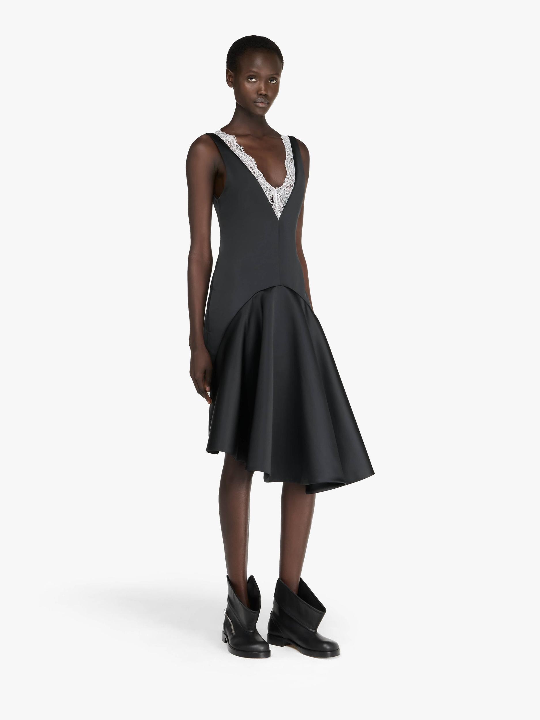DRAPED HEMLINE V-NECK DRESS Product Image