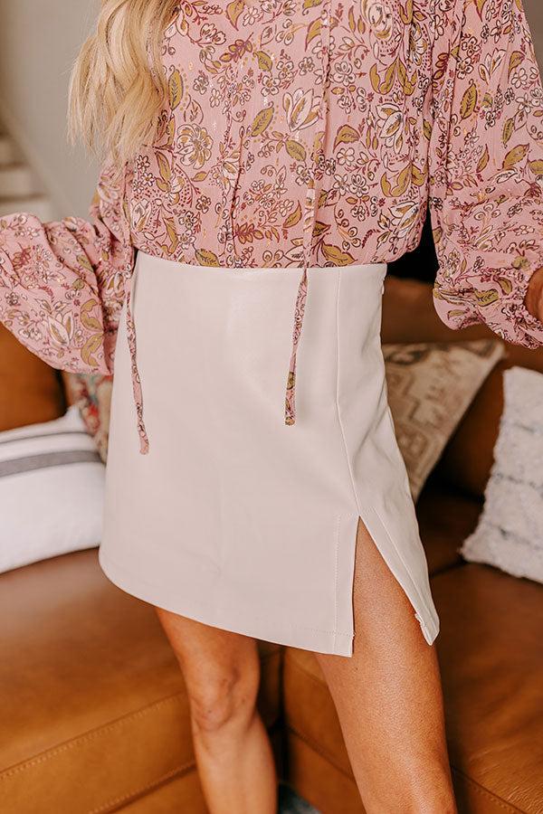 The Samara High Waist Faux Leather Skort in Stone Product Image