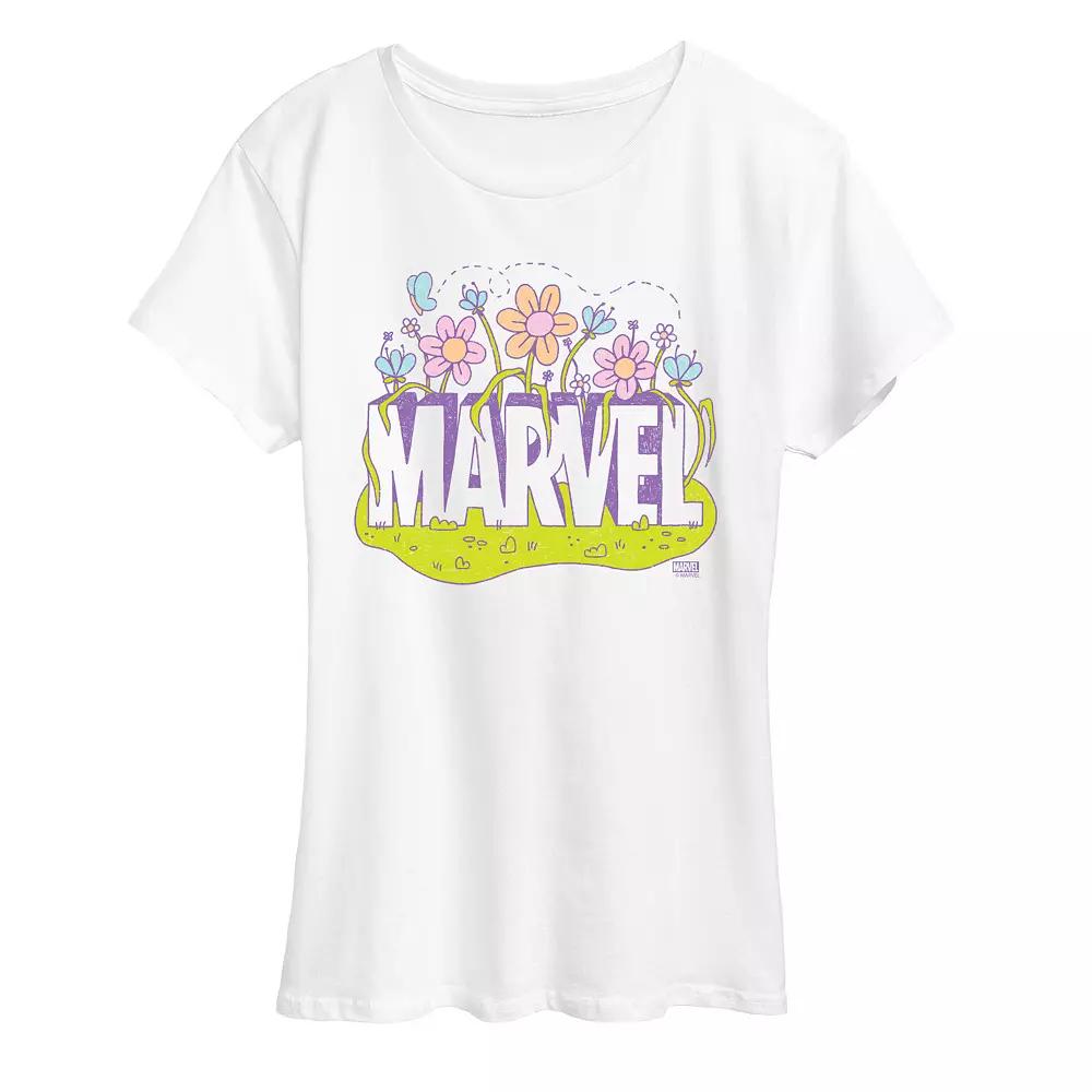 Women's Marvel Logo Flowers Graphic Tee,  Product Image