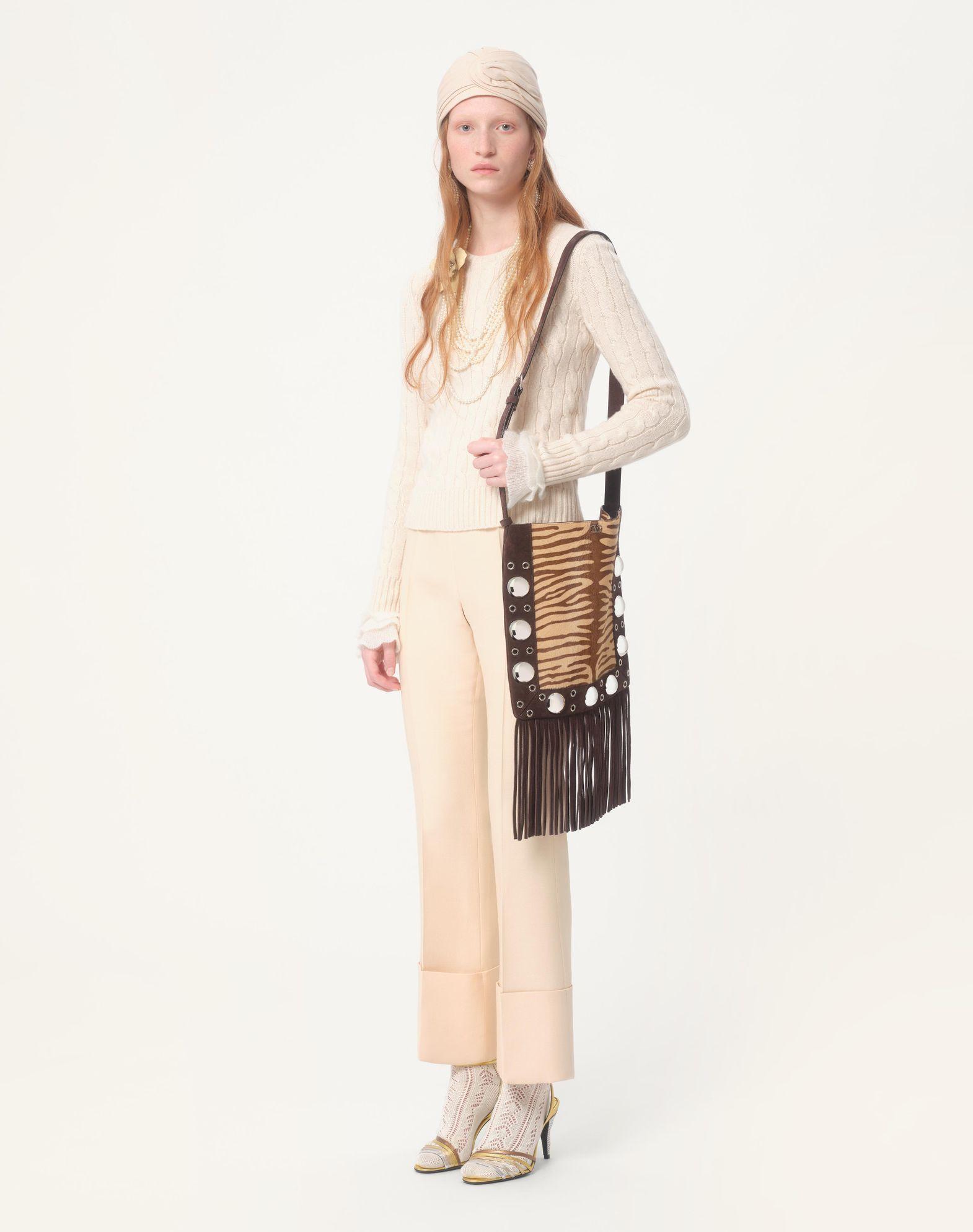 Valentino Garavani Nellcôte Shoulder Bag In Animalier Pony-Effect Calfskin With Fringes Product Image