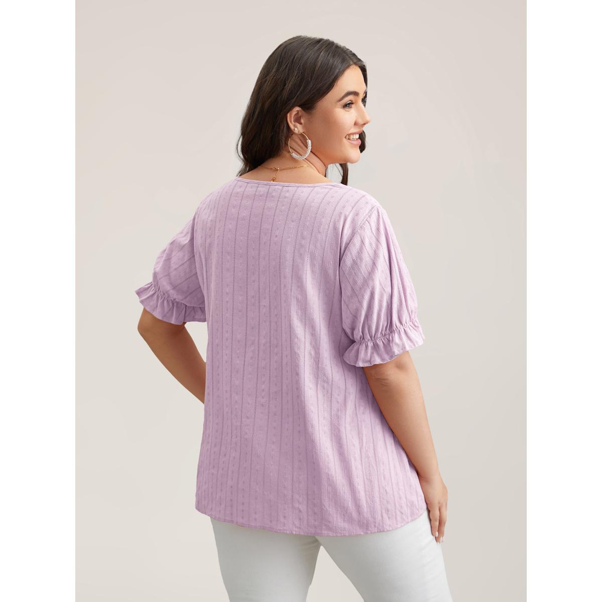 Plus Size Lilac Cotton Square Neck Ruffled Sleeve Shirt Women Timeless Short sleeve Square Neck Elegant Blouses BloomChic 12/L Product Image